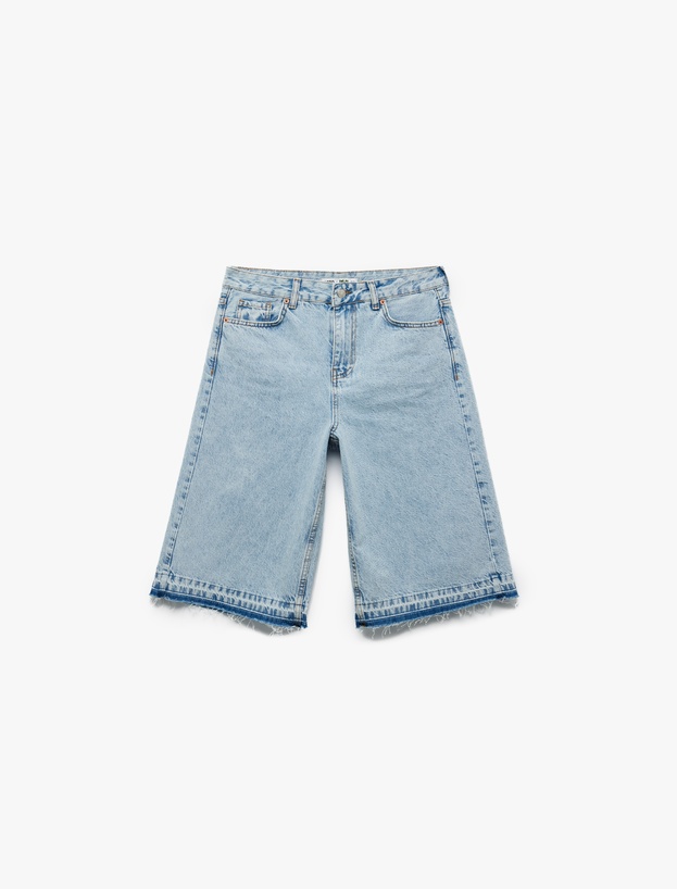 Koton X İnji - Pamuklu Pis Paça Düğmeli Cepli Denim Bermuda Şort_2