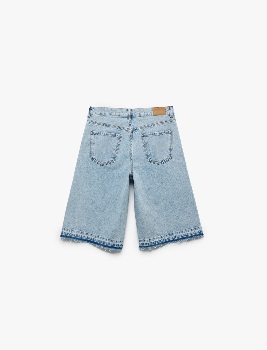  Koton X İnji - Pamuklu Pis Paça Düğmeli Cepli Denim Bermuda Şort