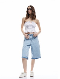 Koton X İnji - Pamuklu Pis Paça Düğmeli Cepli Denim Bermuda Şort
