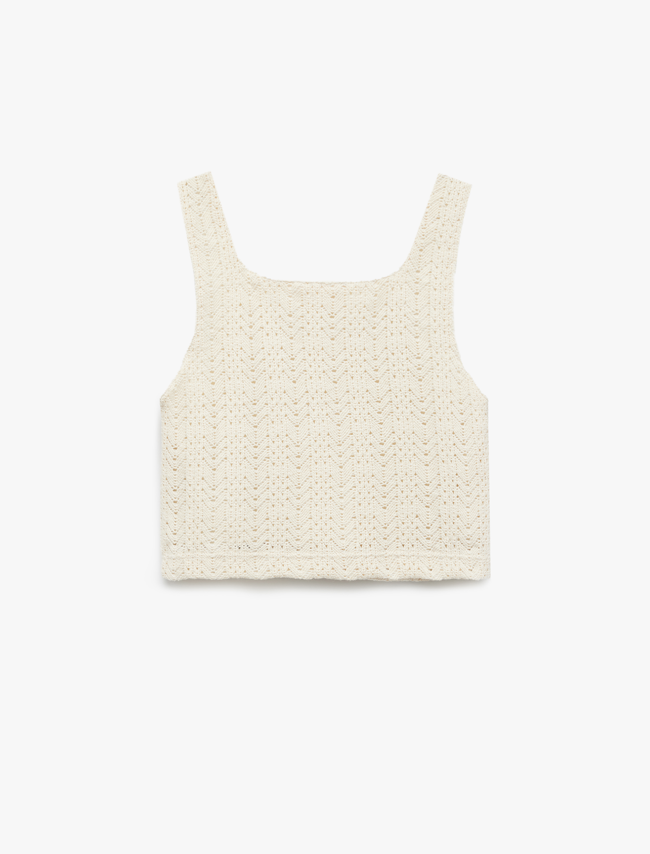  Kız Çocuk Pamuklu U Yaka Askılı Ajurlu Crop Atlet