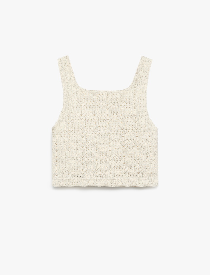 Kız Çocuk Pamuklu U Yaka Askılı Ajurlu Crop Atlet