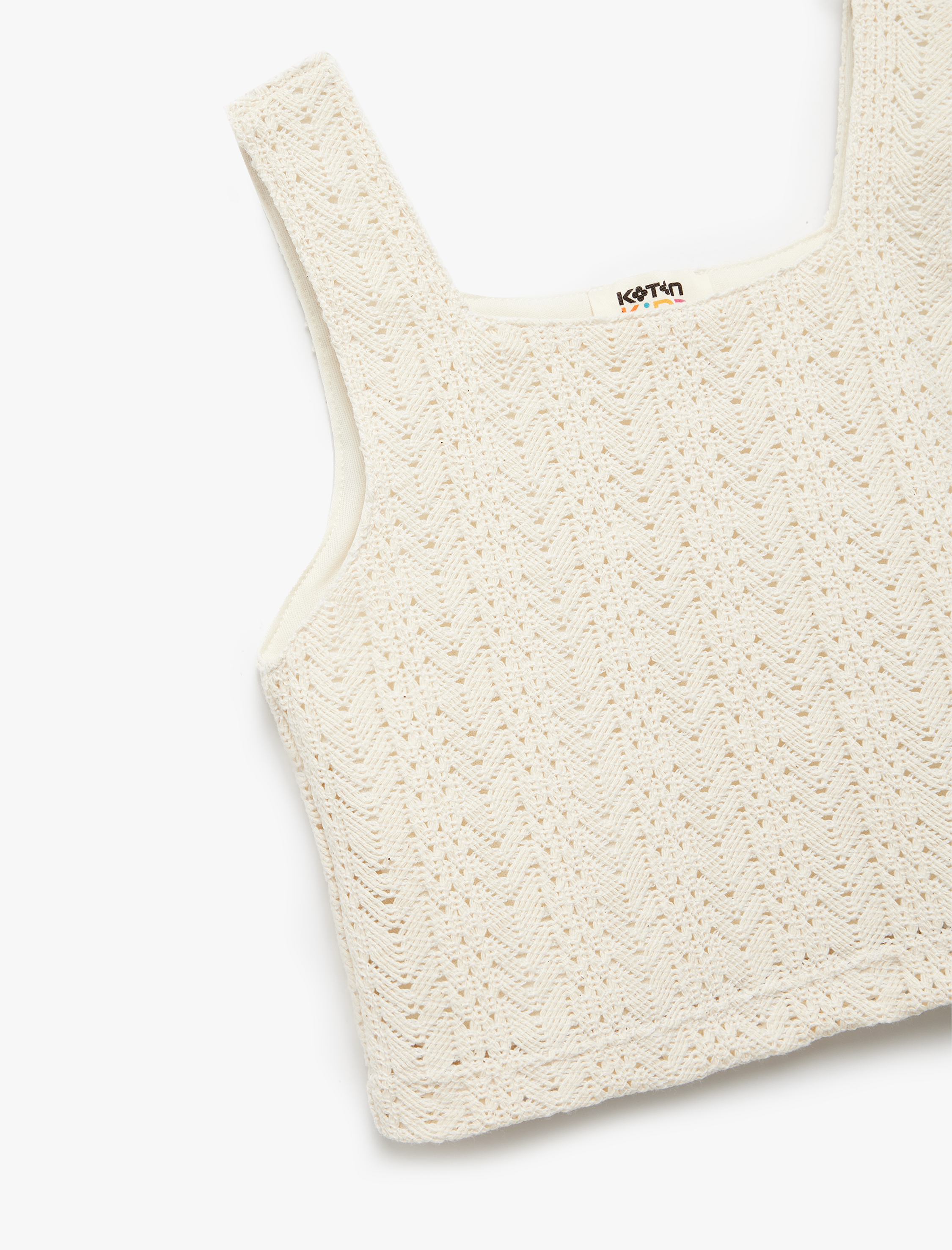  Kız Çocuk Pamuklu U Yaka Askılı Ajurlu Crop Atlet