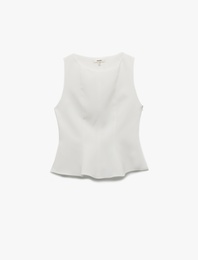 Bisiklet Yaka Basic Kolsuz Peplum Bluz
