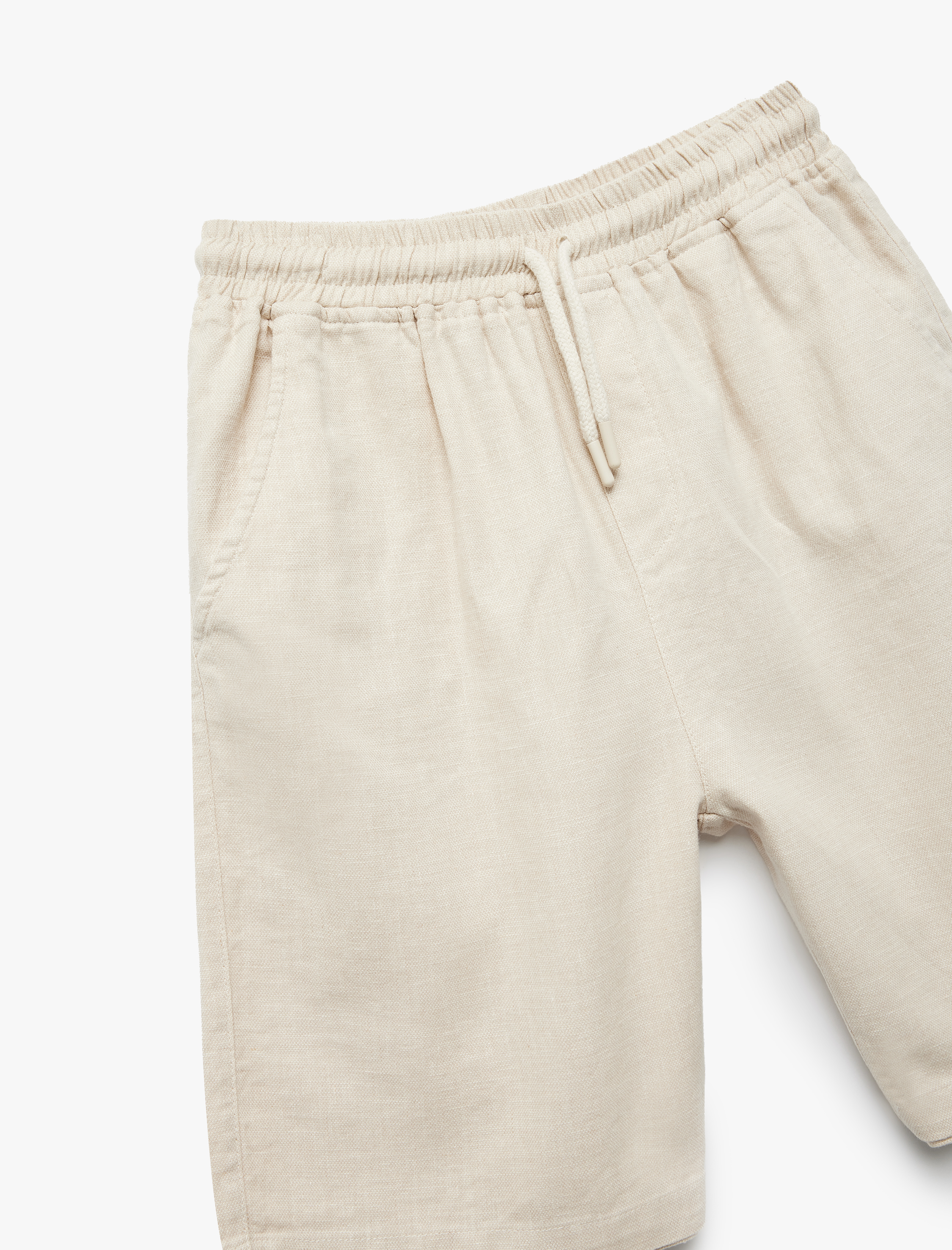 Erkek Çocuk Keten Karışımlı Cepli Beli Bağcıklı Bermuda Şort