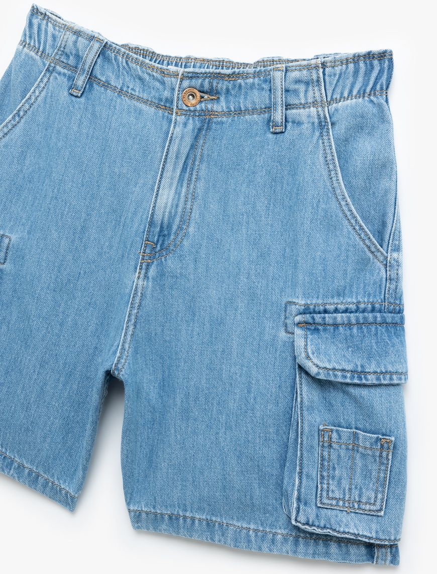   Denim Kargo Bermuda Şort Cepli Standart Bel