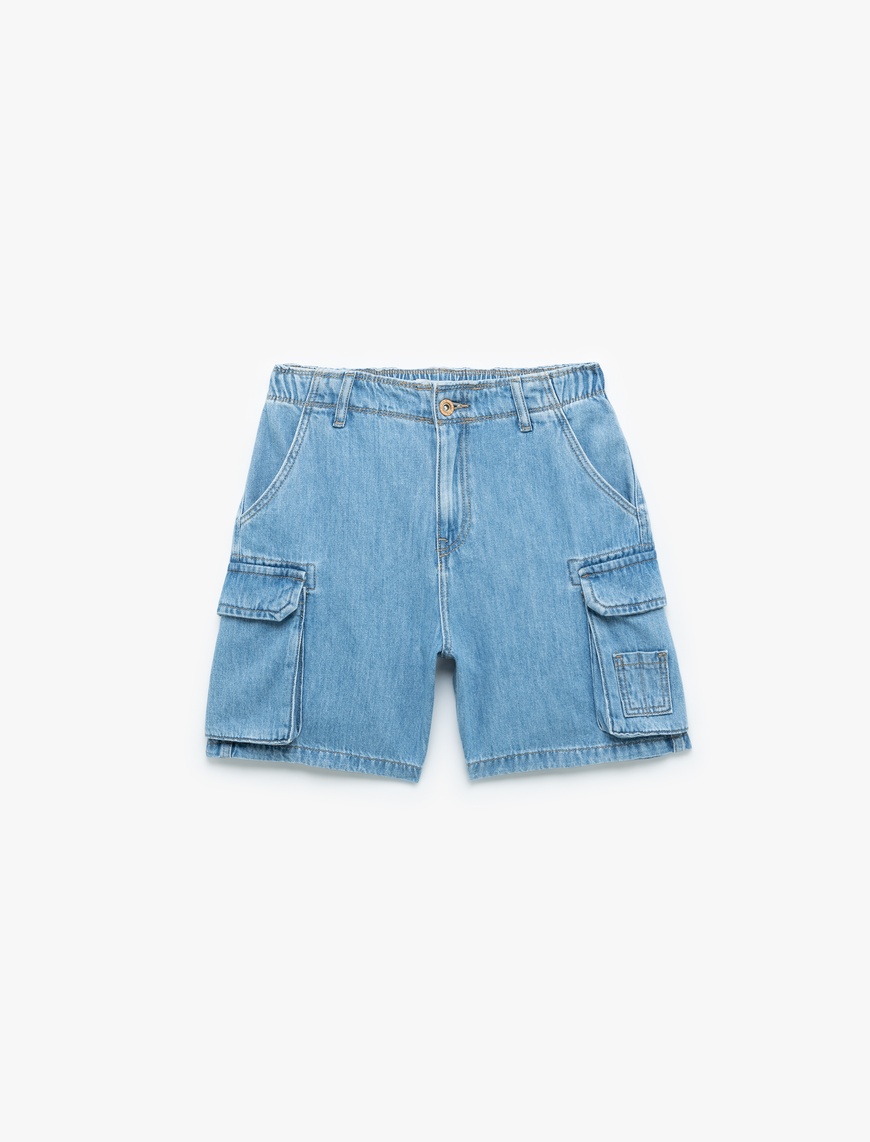   Denim Kargo Bermuda Şort Cepli Standart Bel