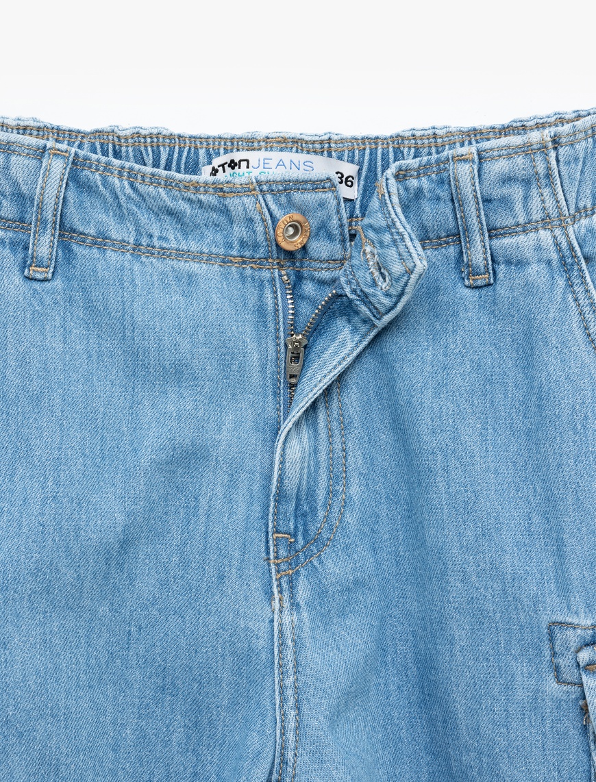   Denim Kargo Bermuda Şort Cepli Standart Bel