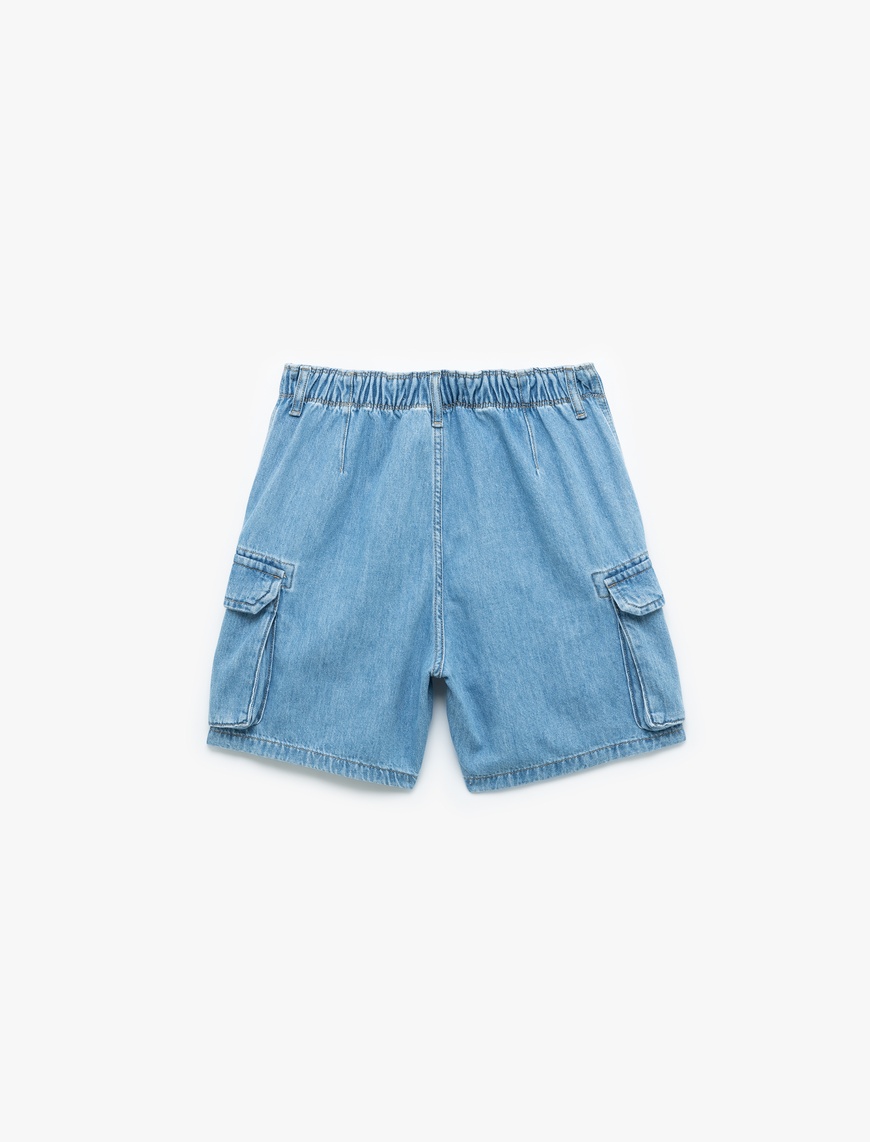   Denim Kargo Bermuda Şort Cepli Standart Bel