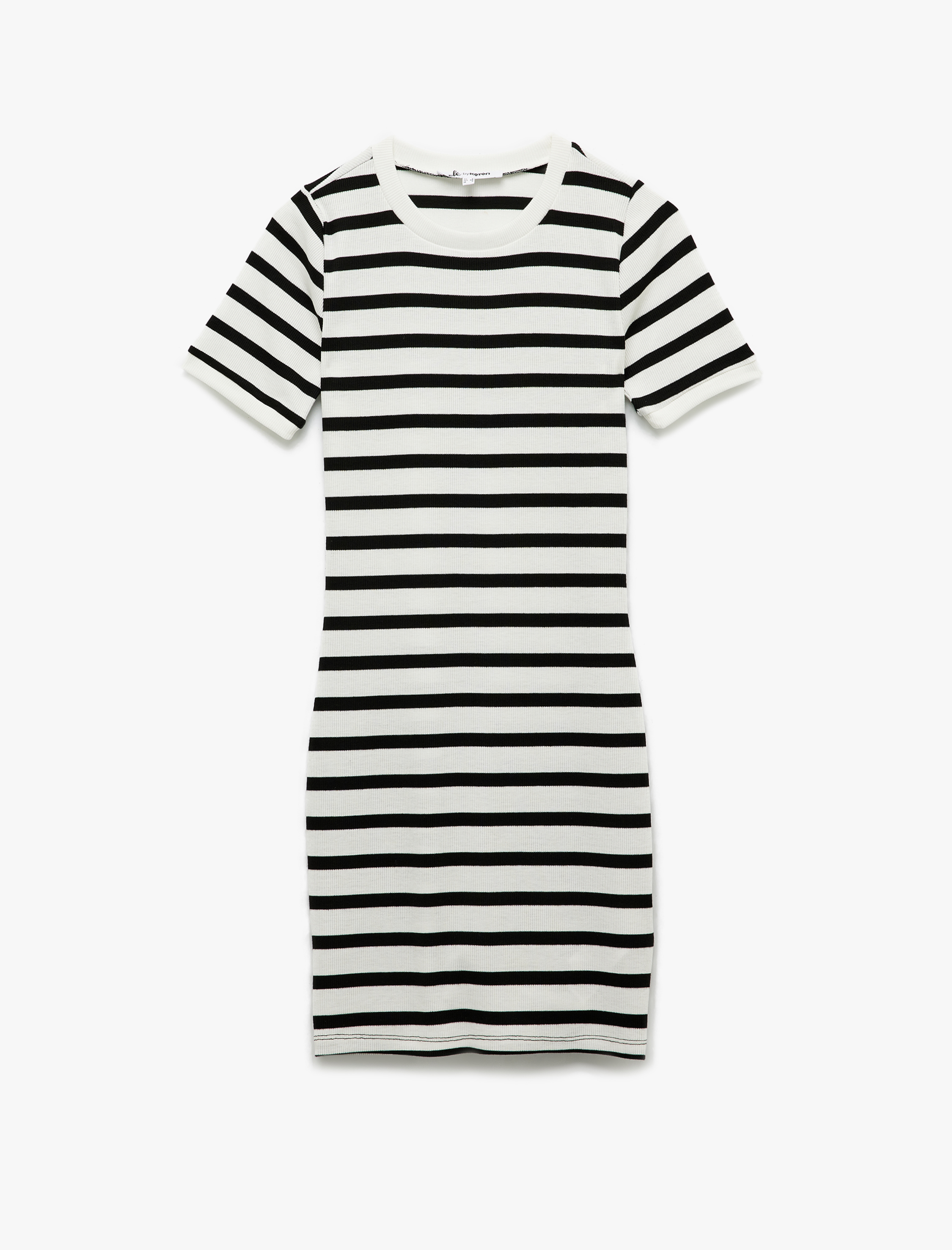   Mini Bisiklet Yaka Kısa Kollu Fitilli Slim Fit Elbise