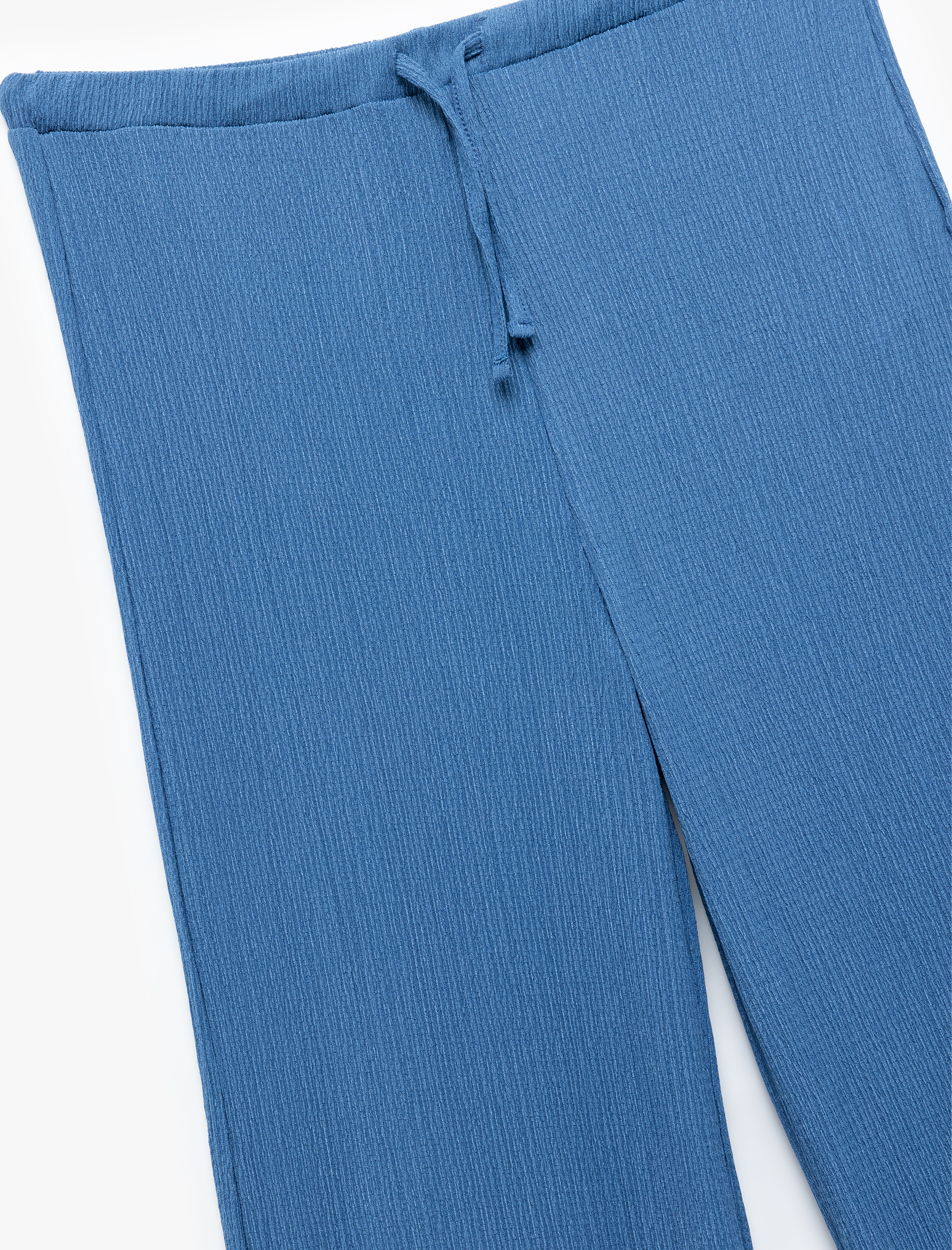   Beli Bağcıklı Yüksek Bel Bol Paça Bürümcük Rahat Kalıp Pantolon