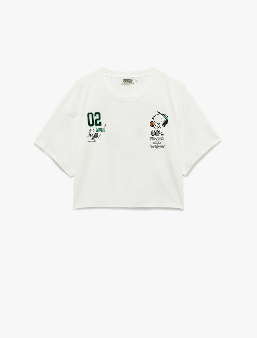   Snoopy Lisanslı Bisiklet Yaka Kısa Kollu Arkası Baskılı Crop Tişört