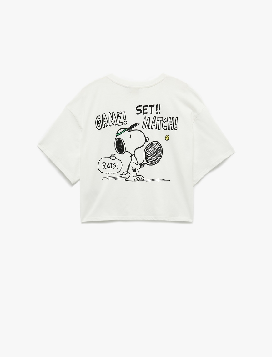   Snoopy Lisanslı Bisiklet Yaka Kısa Kollu Arkası Baskılı Crop Tişört