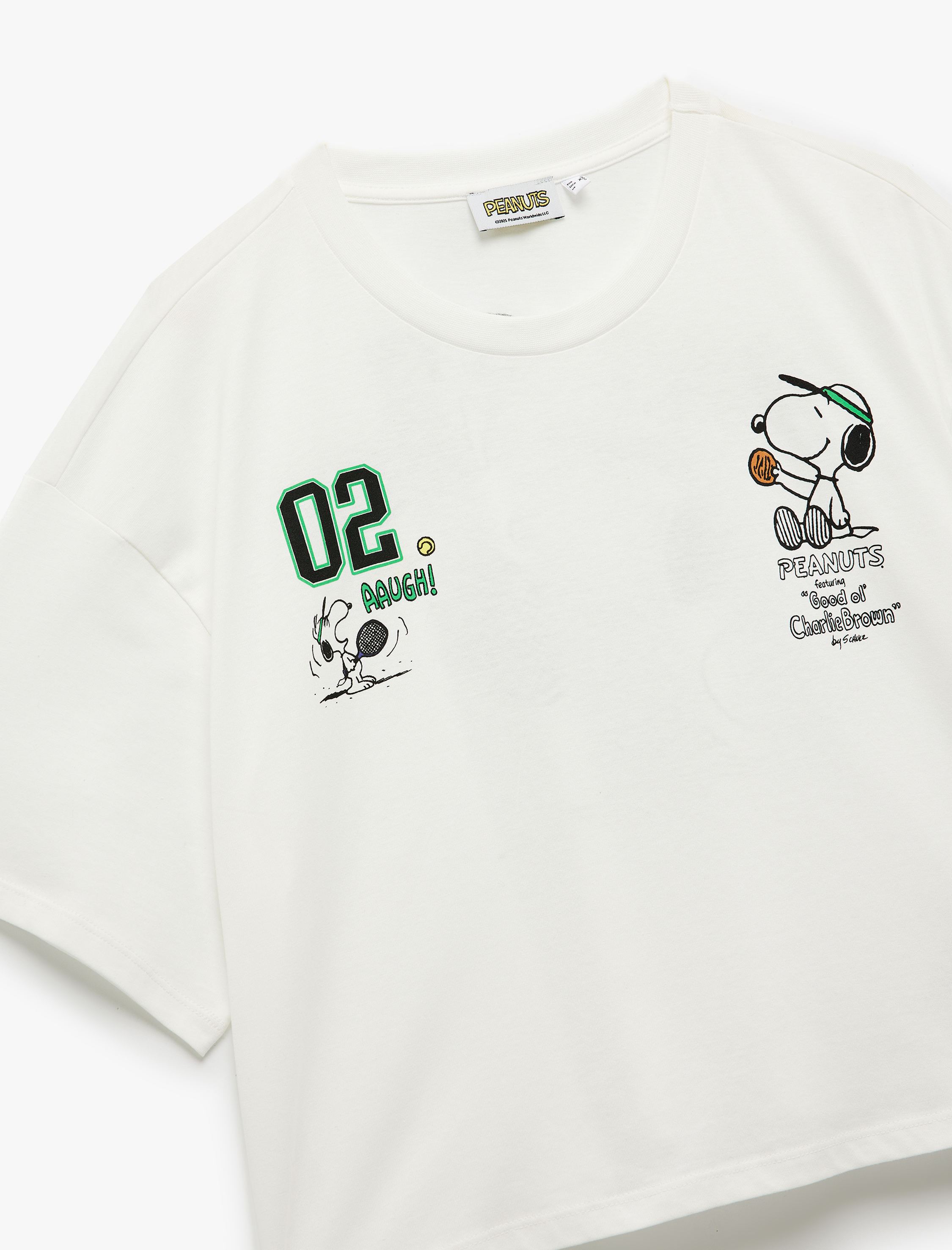   Snoopy Lisanslı Bisiklet Yaka Kısa Kollu Arkası Baskılı Crop Tişört