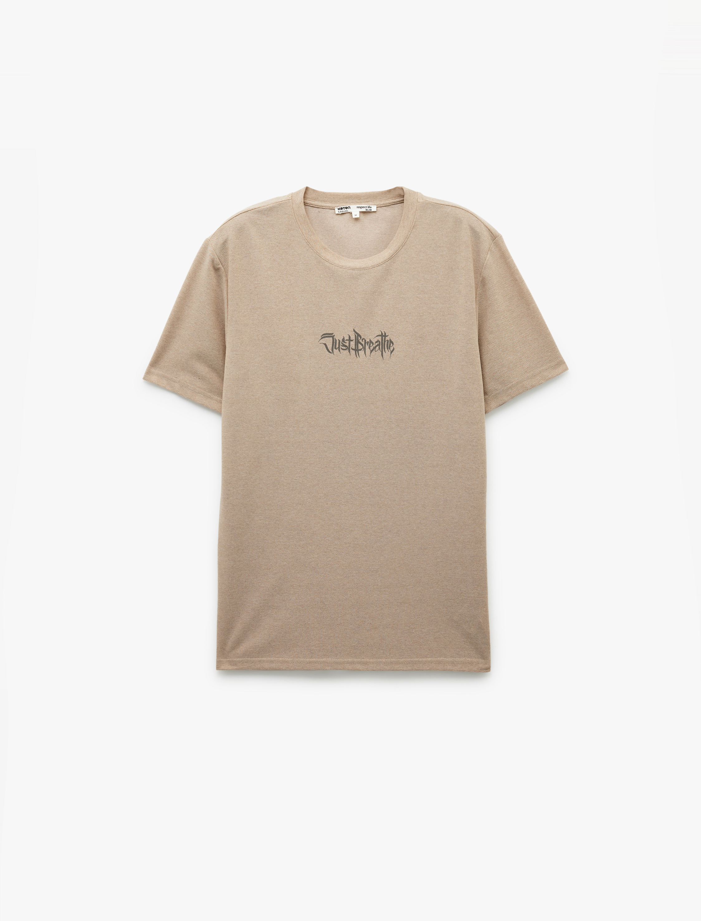   Slogan Baskılı Kısa Kollu Pike Kumaş Bisiklet Yaka Slim Fit Tişört