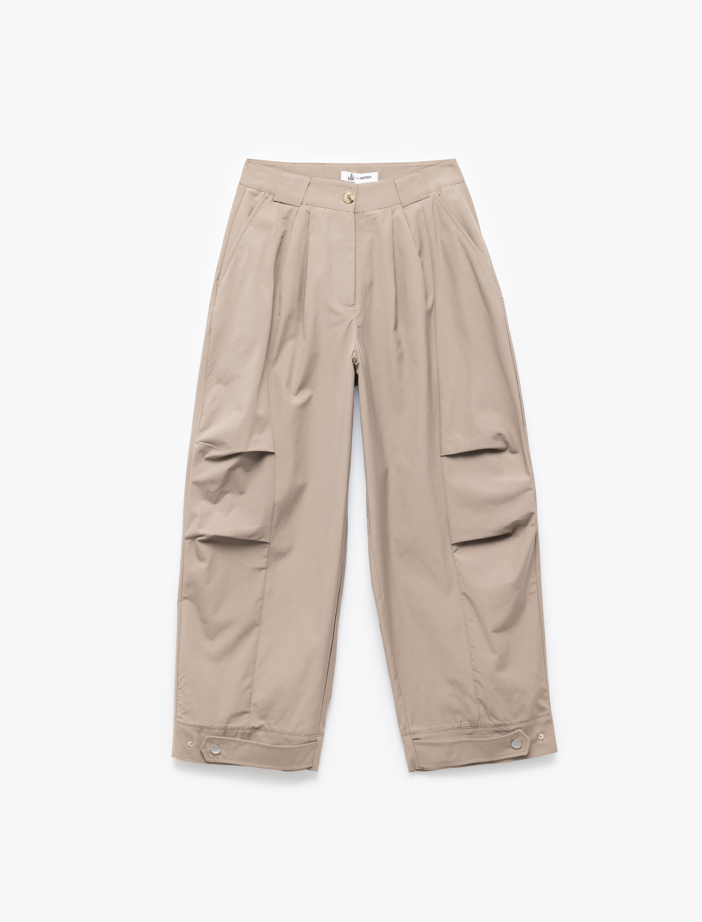   Normal Bel Rahat Kalıp Çıtçıt Düğme Detaylı Cepli Paraşüt Pantolon