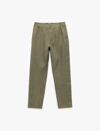 Straight Fit Cep Detaylı Keten Chino Pantolon
