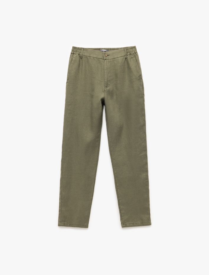 Straight Fit Cep Detaylı Keten Chino Pantolon