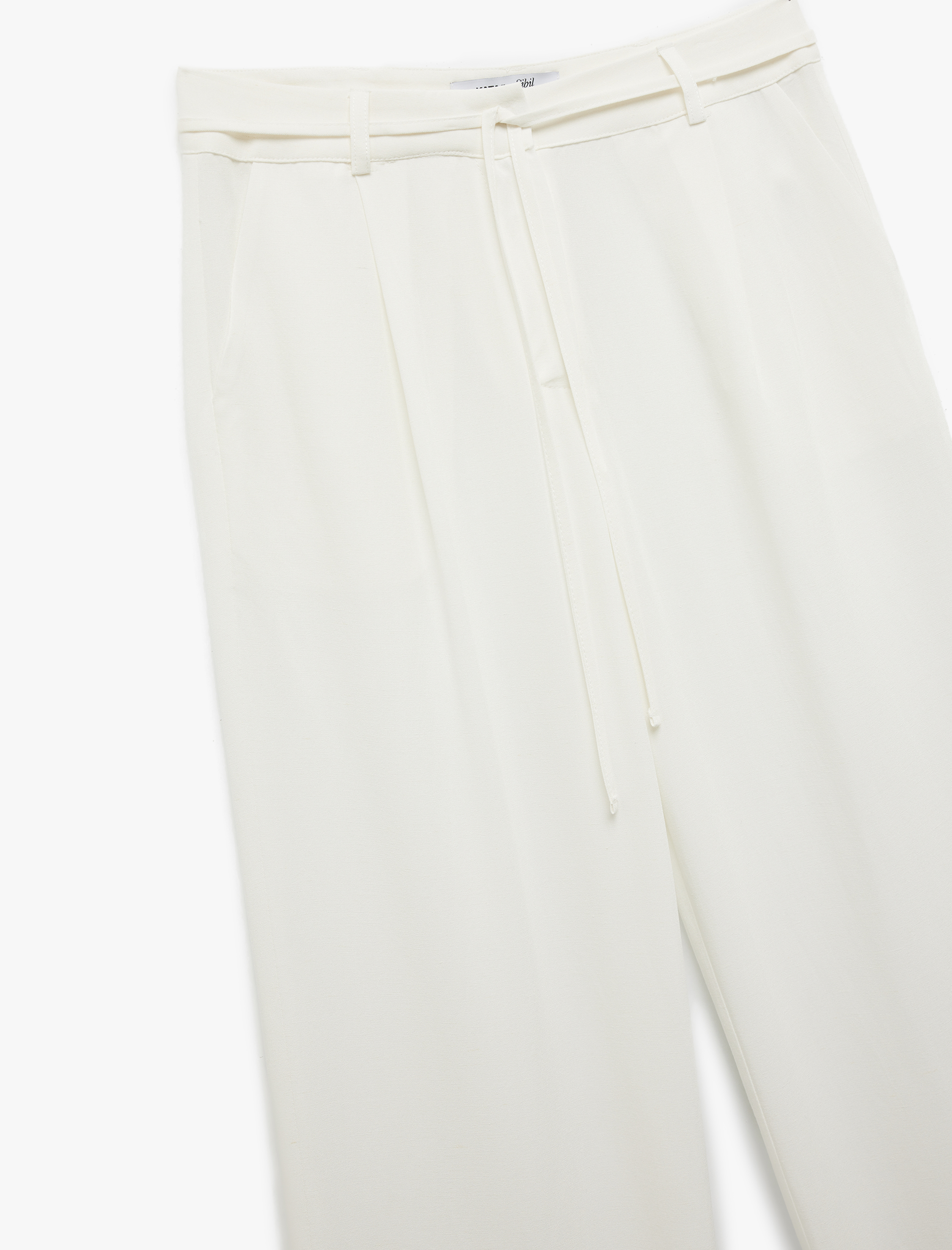   Koton X Sibil Çetinkaya - Bağlama Detaylı Cepli Geniş Düz Paça Keten Karışımlı Pantolon