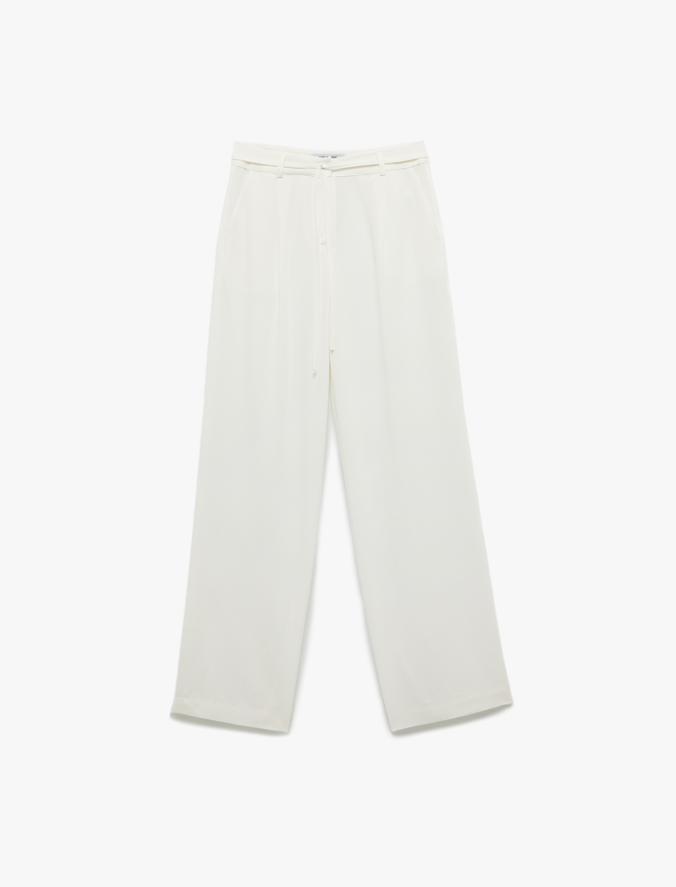   Koton X Sibil Çetinkaya - Bağlama Detaylı Cepli Geniş Düz Paça Keten Karışımlı Pantolon