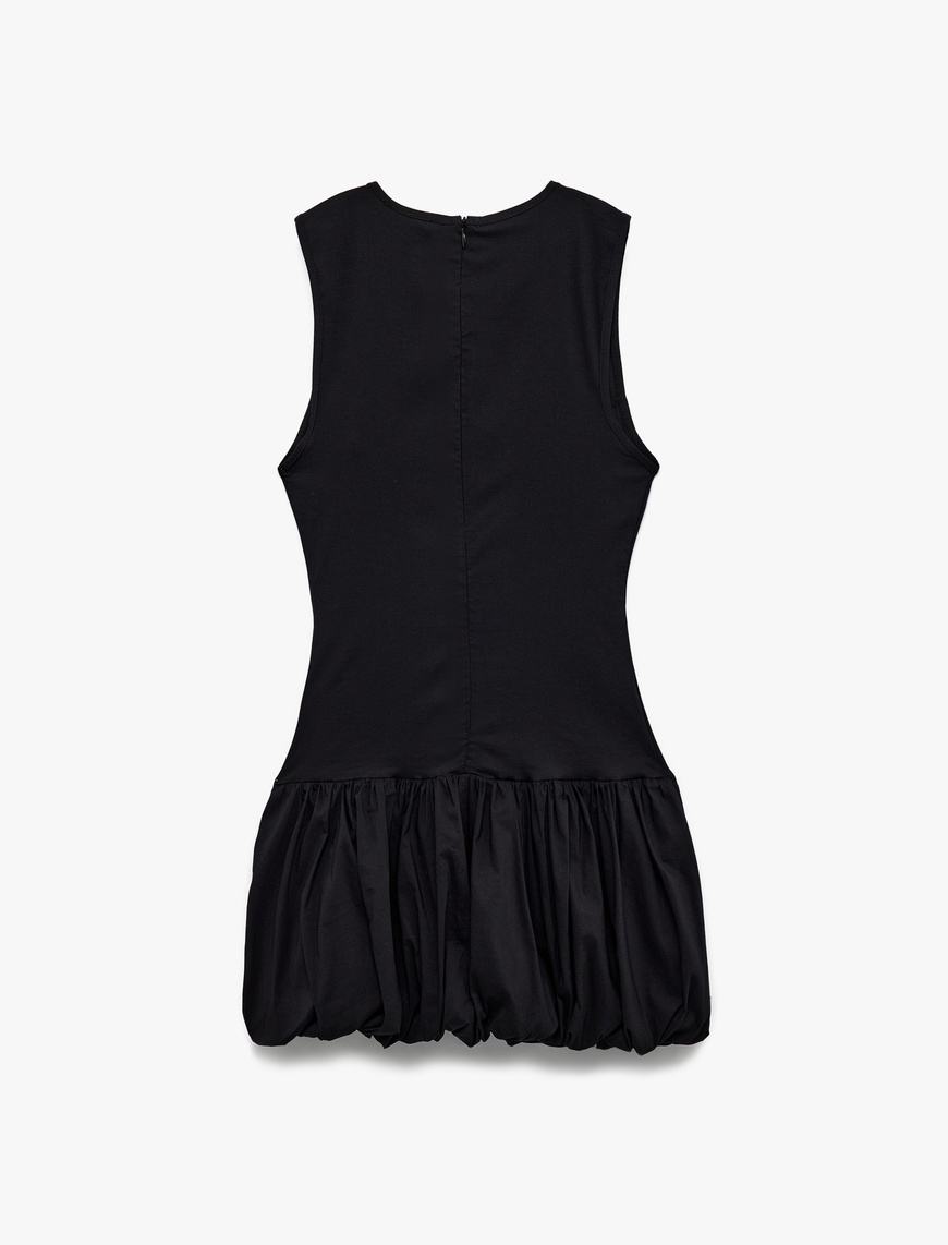   U Yaka Slim Fit Kolsuz Mini Balon Elbise