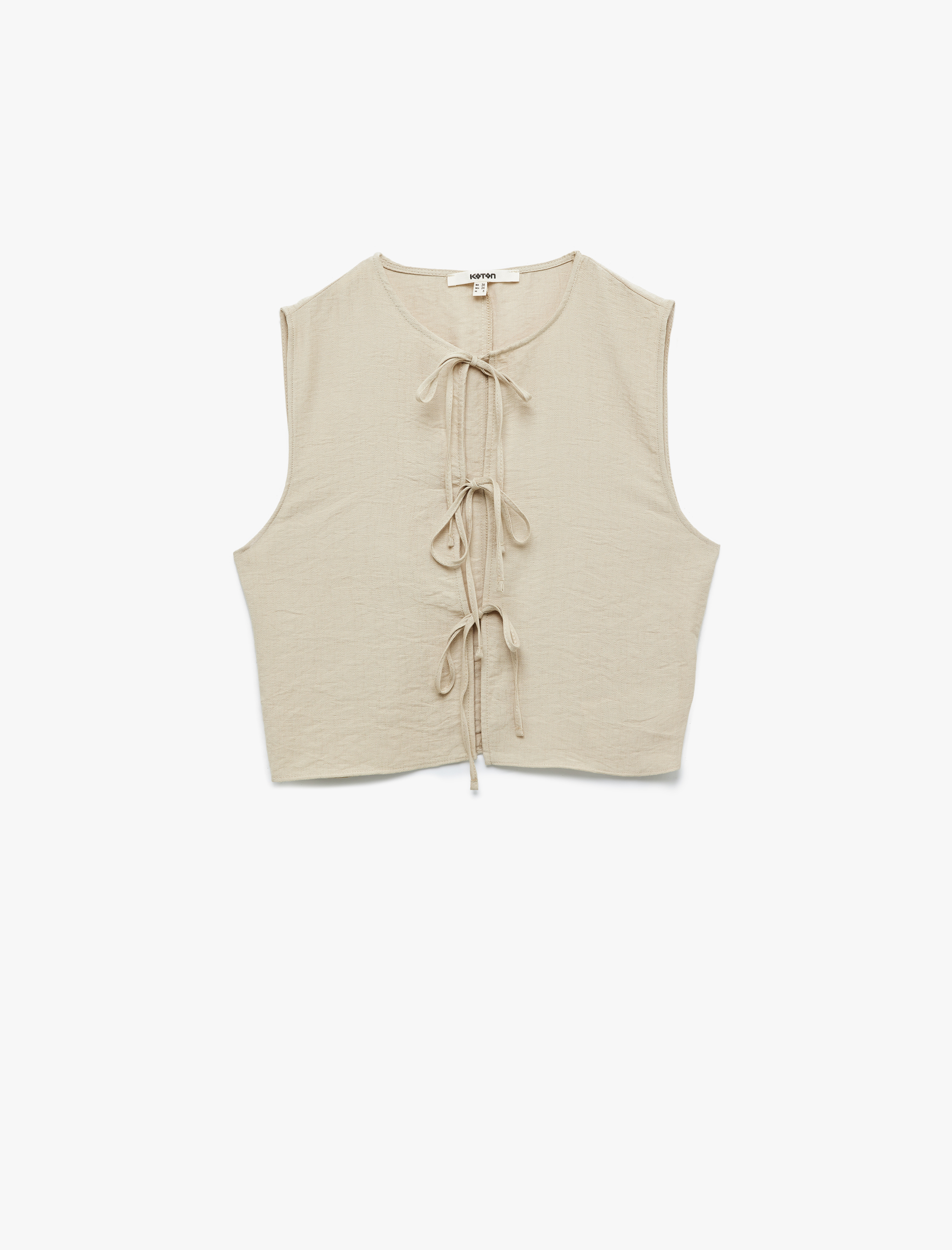   Kolsuz Viskon Kumaş Önden Bağlama Detaylı Fiyonklu Yelek