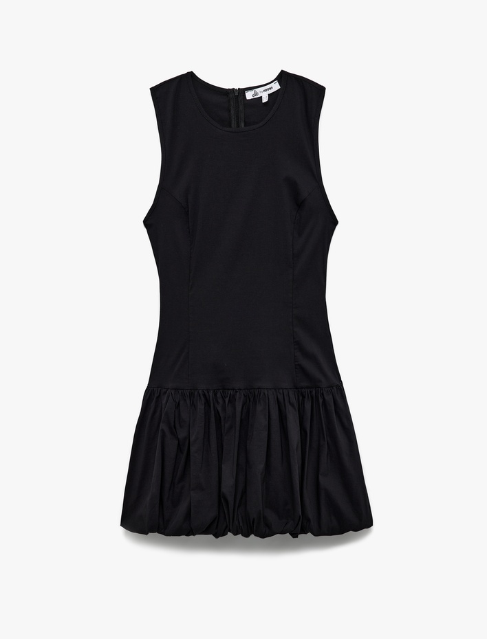  U Yaka Slim Fit Kolsuz Mini Balon Elbise