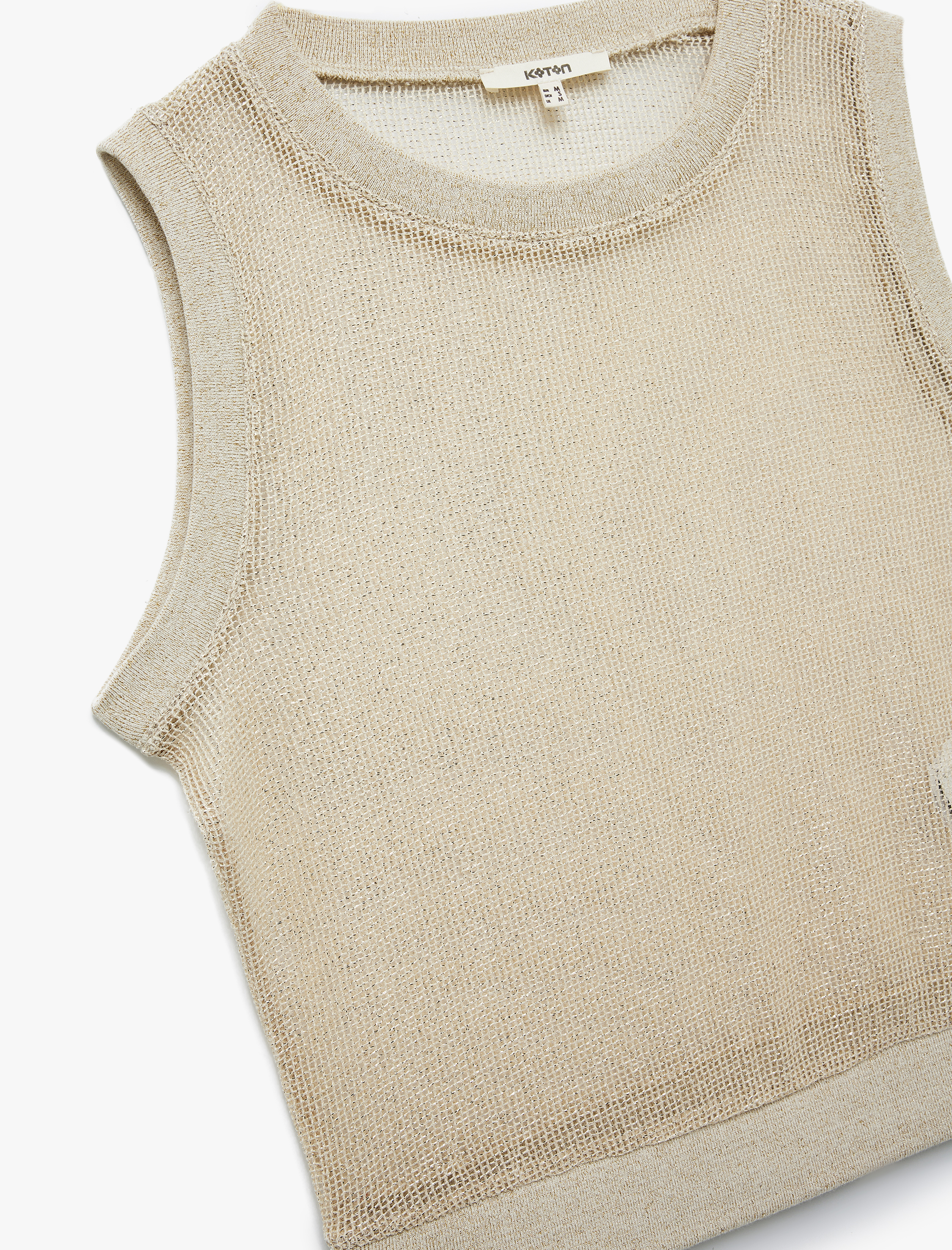   Metalik İplik Detaylı Transparan Kolsuz Bisiklet Yaka Parlak File Süveter