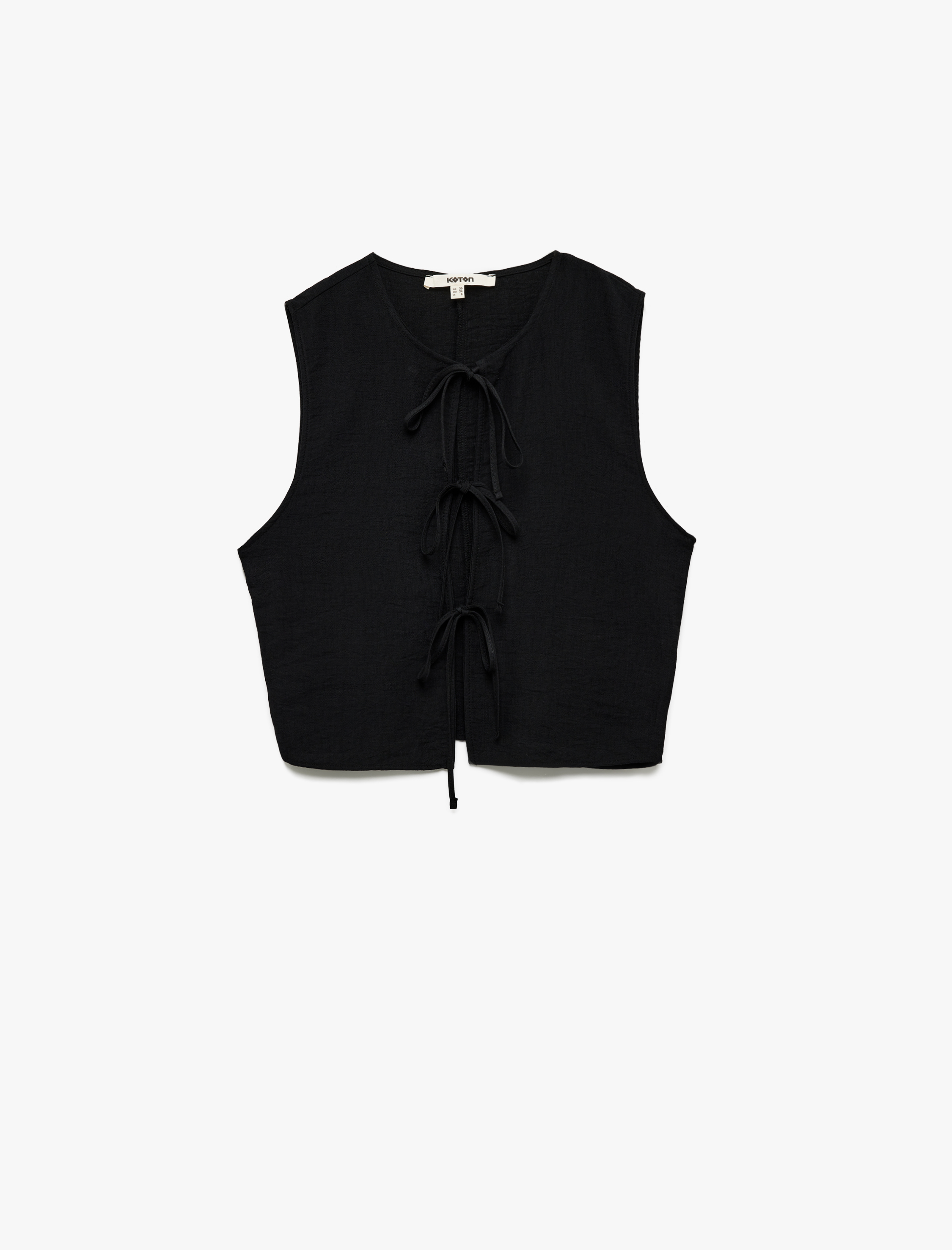   Kolsuz Viskon Kumaş Önden Bağlama Detaylı Fiyonklu Yelek