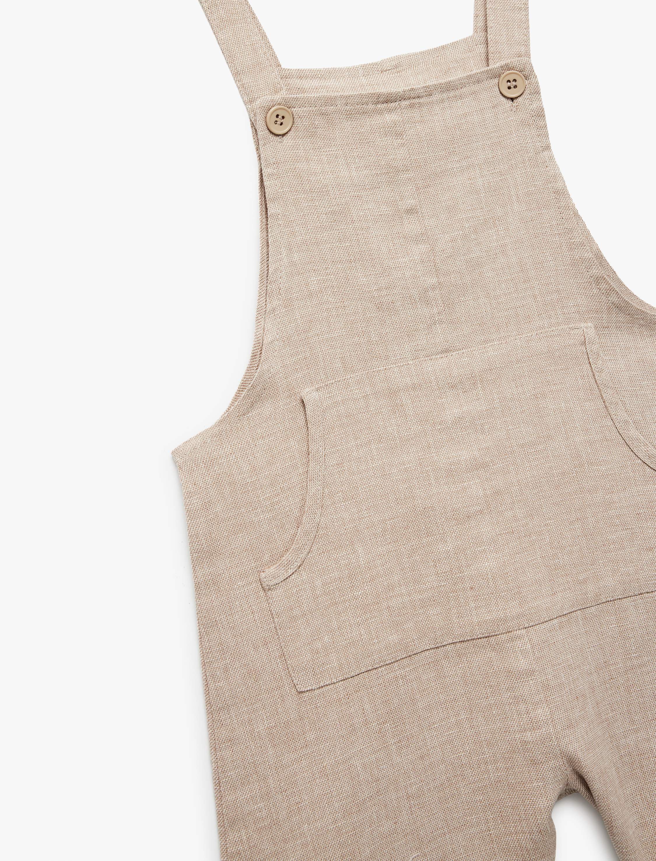  Erkek Bebek Kare Yaka Kanguru Cepli Pamuk Keten Karışımlı Askılı Salopet Tulum