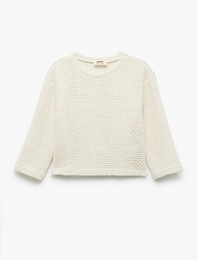 Dokulu 3/4 Kollu Bisiklet Yaka Crop Sweatshirt
