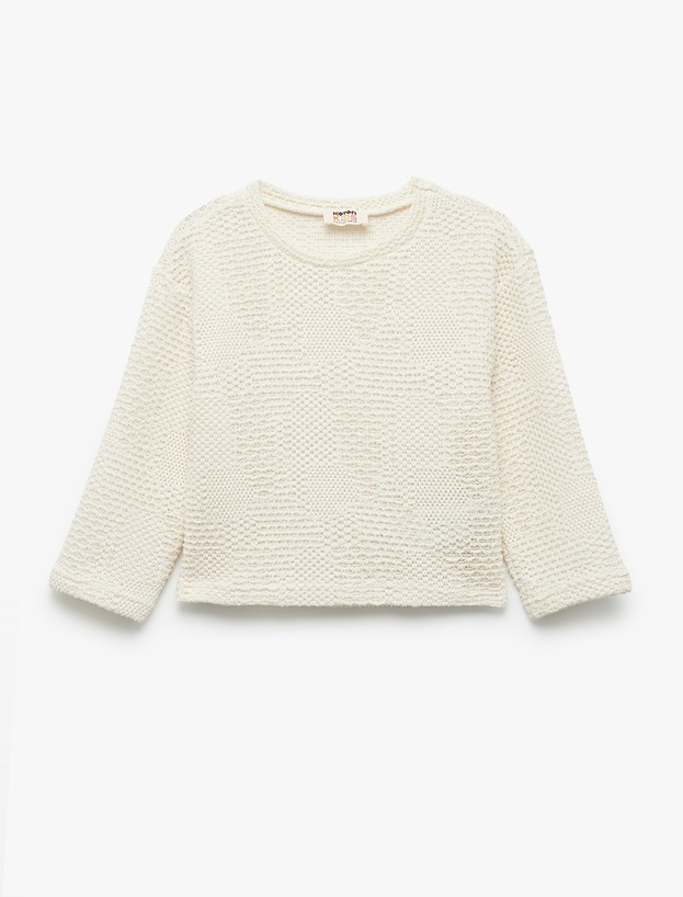 Dokulu 3/4 Kollu Bisiklet Yaka Crop Sweatshirt_0