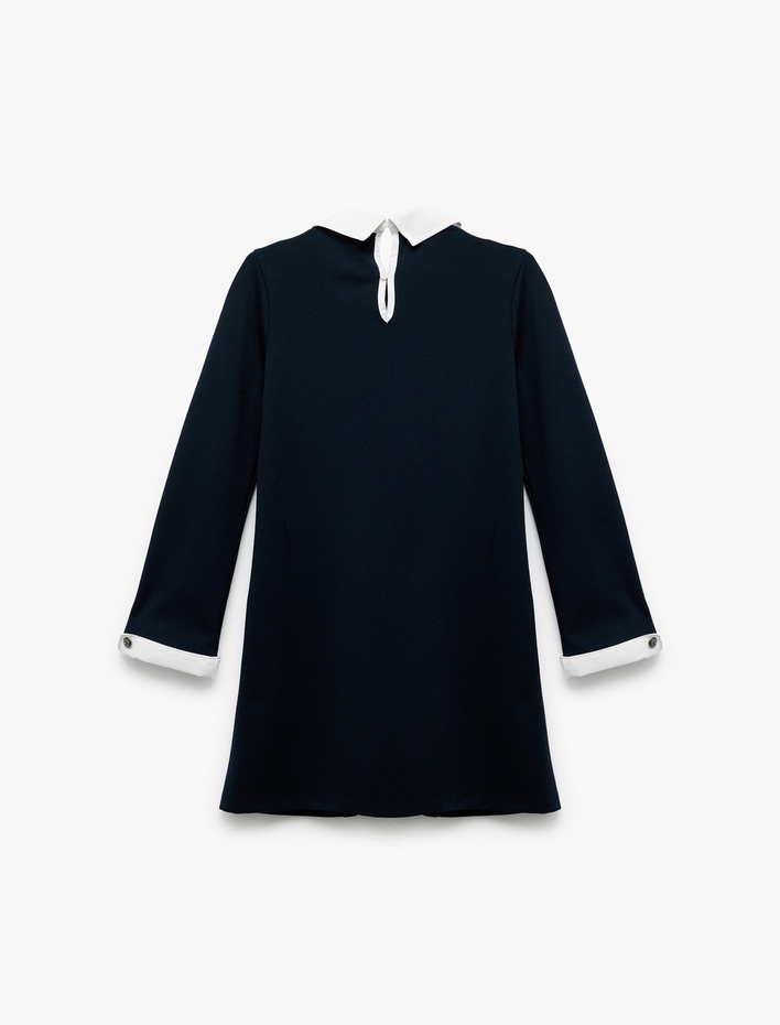 Kız Çocuk Uzun Kollu Viskon Karışımlı Gömlek Yaka Okul Elbisesi