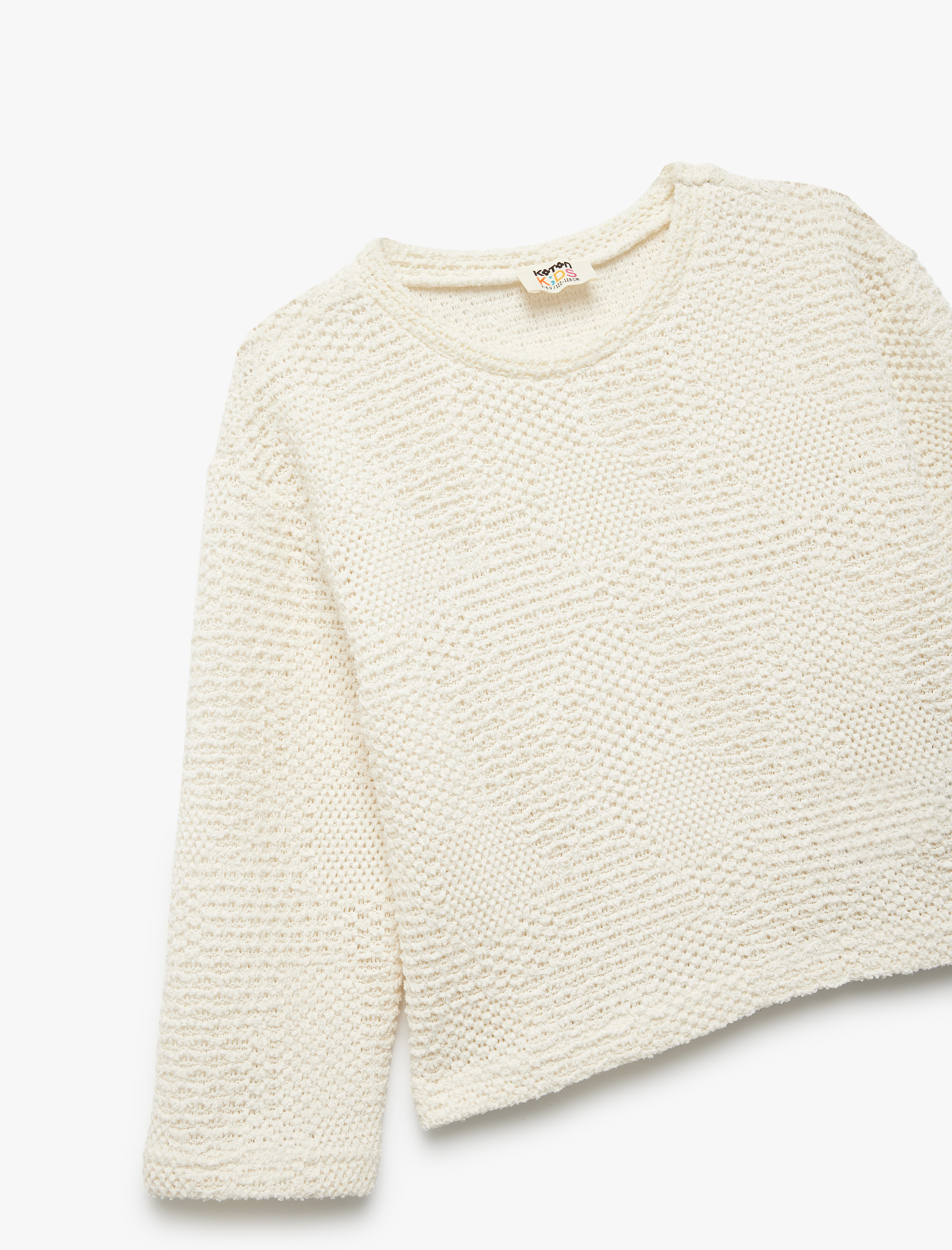  Kız Çocuk Dokulu 3/4 Kollu Bisiklet Yaka Crop Sweatshirt