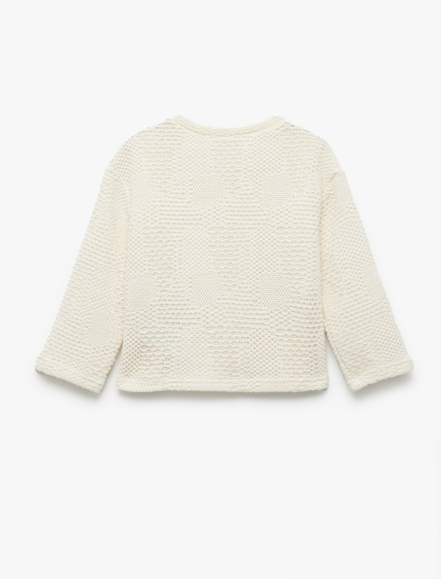  Kız Çocuk Dokulu 3/4 Kollu Bisiklet Yaka Crop Sweatshirt