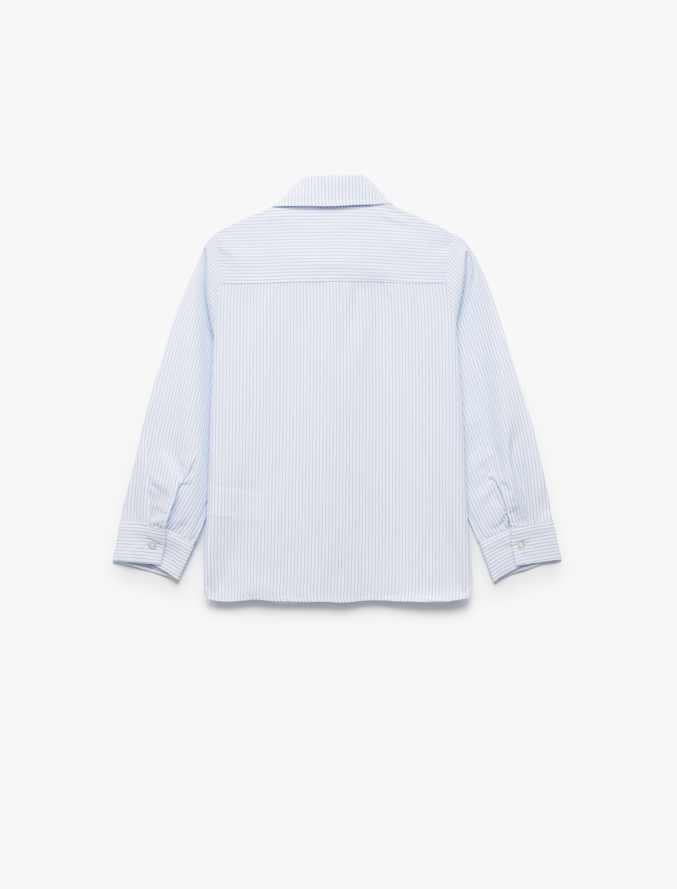 Erkek Çocuk Uzun Kollu Klasik Yaka Cep Detaylı Çizgili Okul Gömleği