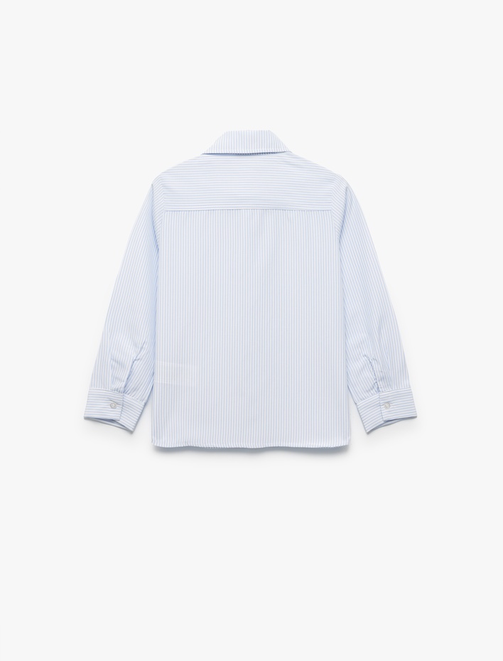 Erkek Çocuk Uzun Kollu Klasik Yaka Cep Detaylı Çizgili Okul Gömleği