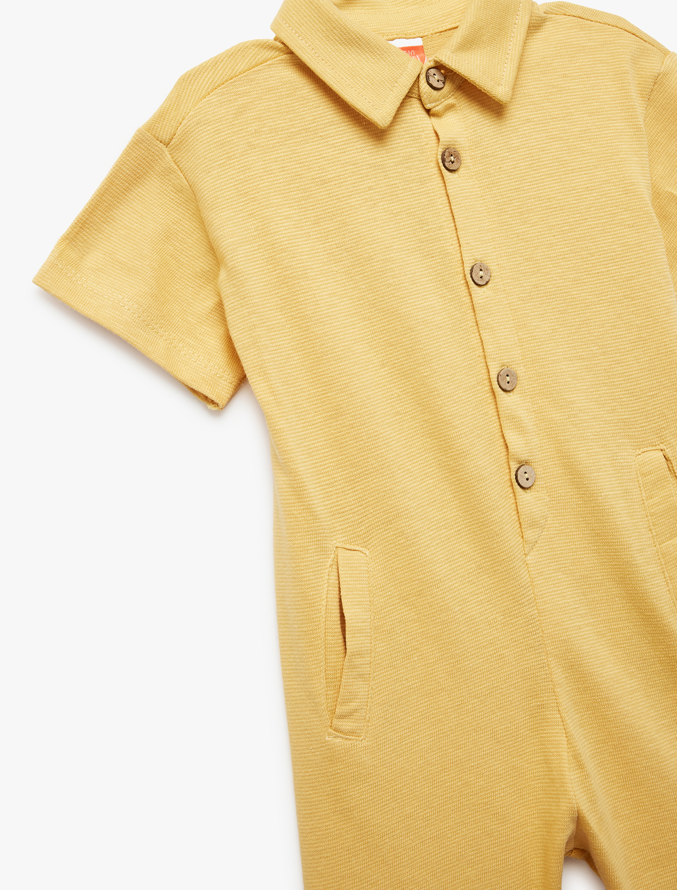  Erkek Bebek Cepli Düğme Detaylı Pamuklu Polo Yaka Kısa Şort Tulum