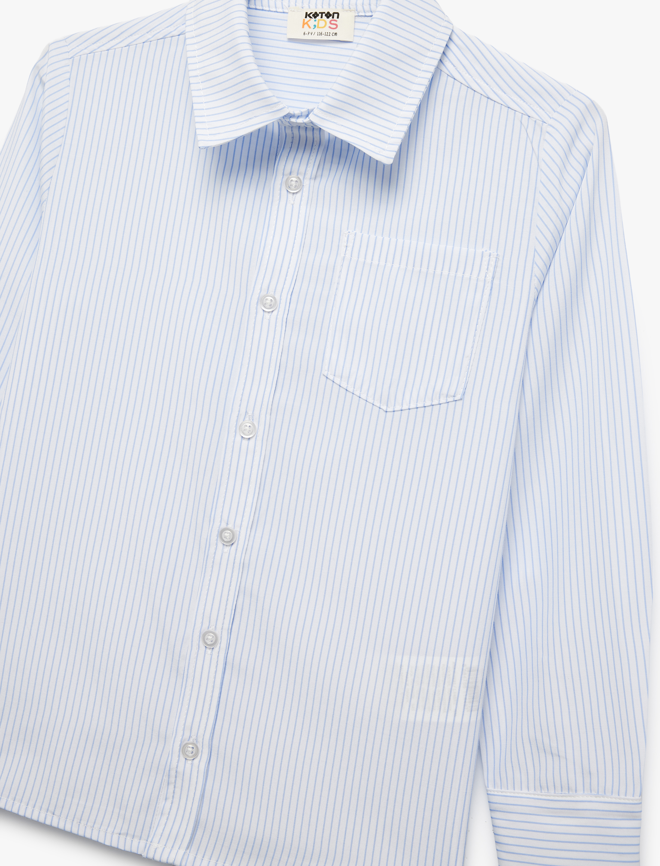  Erkek Çocuk Uzun Kollu Klasik Yaka Cep Detaylı Çizgili Okul Gömleği