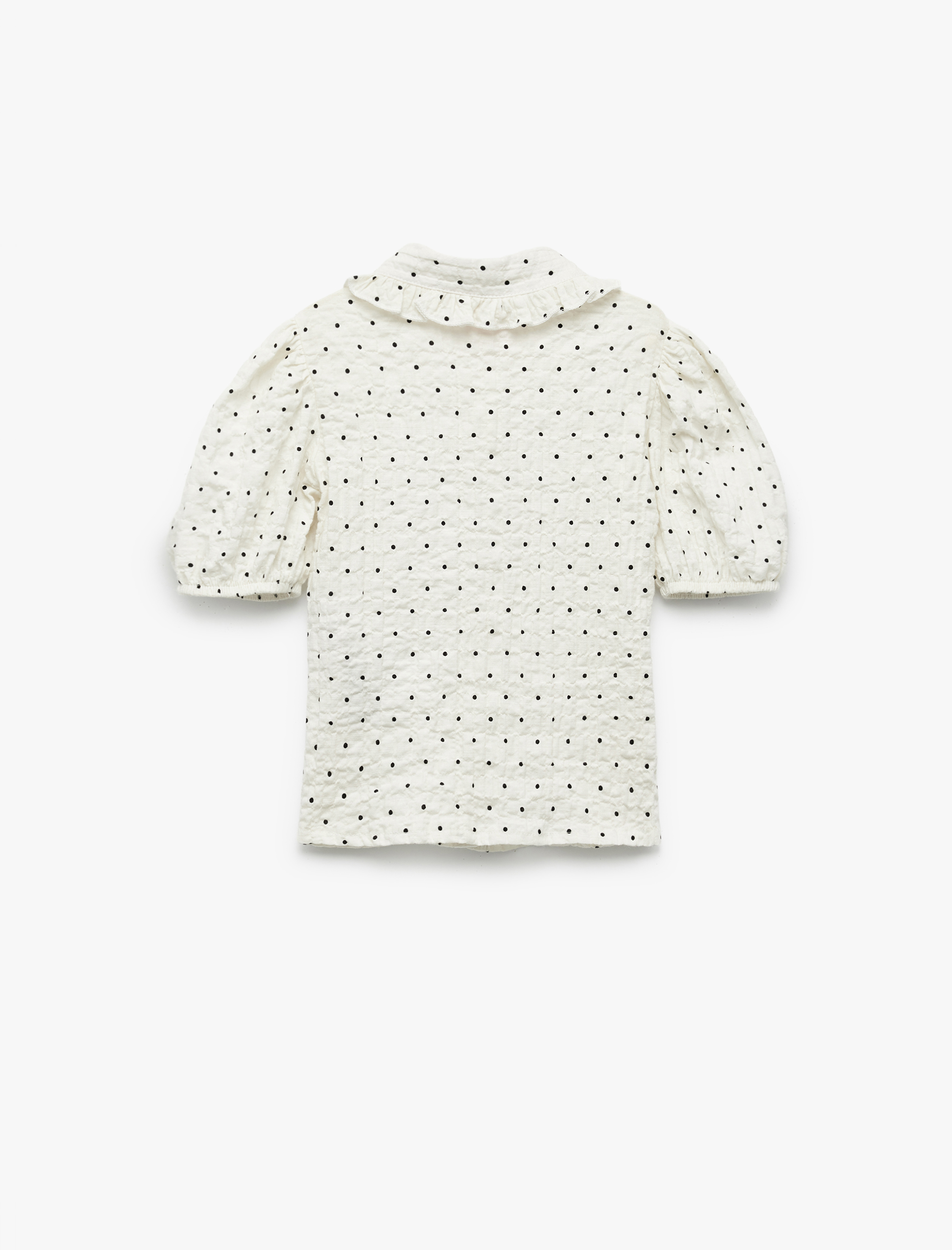  Kız Bebek Bebe Yaka Dokulu Rahat Kesim Kısa Kollu Pamuklu Puantiyeli Balon Kollu Gömlek