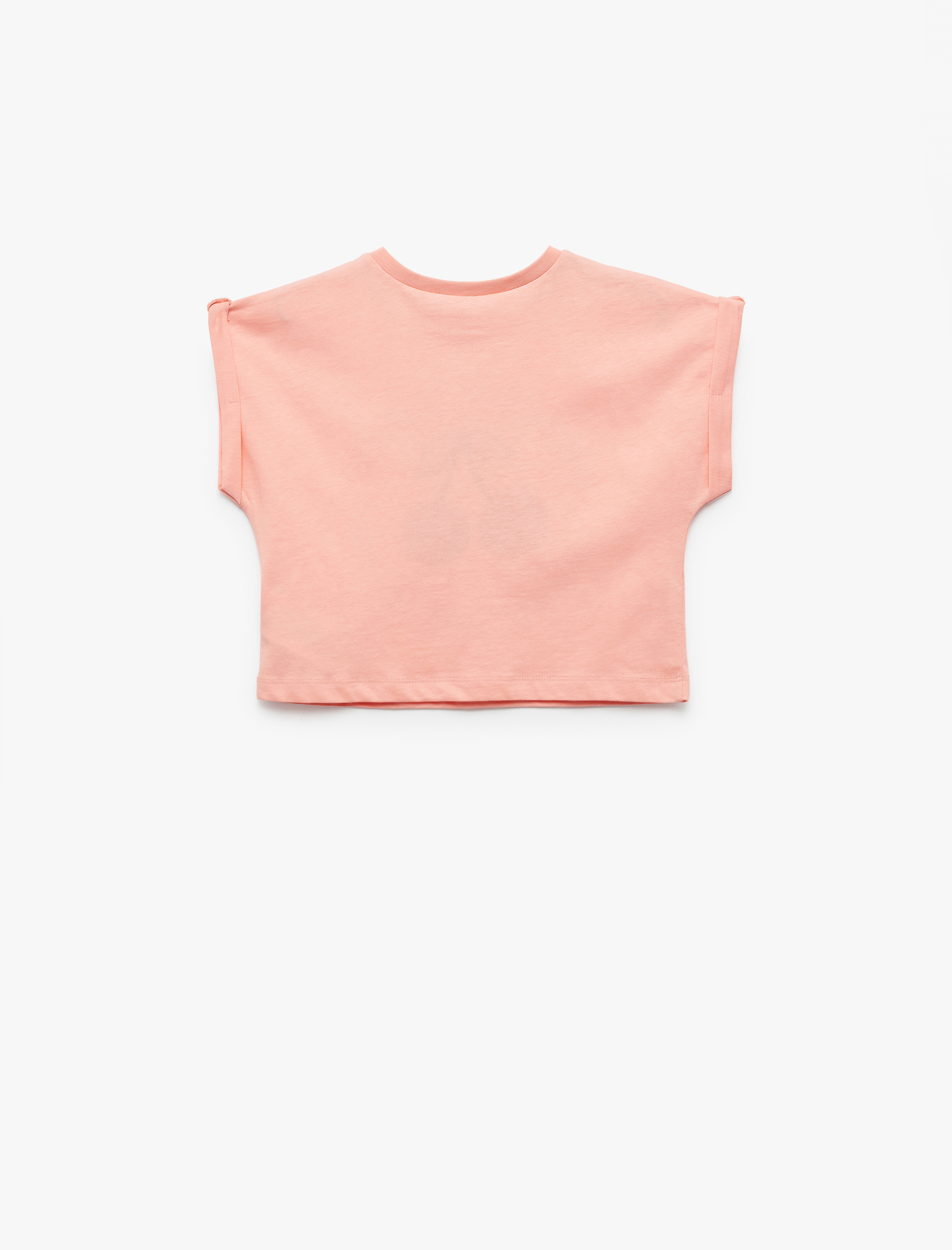  Kız Çocuk Pamuklu Kiraz Baskılı Bisiklet Yaka Kısa Kollu Tişört