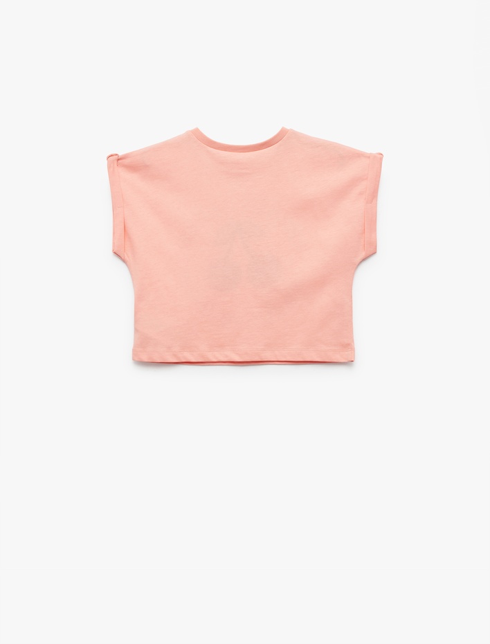 Kız Çocuk Pamuklu Kiraz Baskılı Bisiklet Yaka Kısa Kollu Tişört