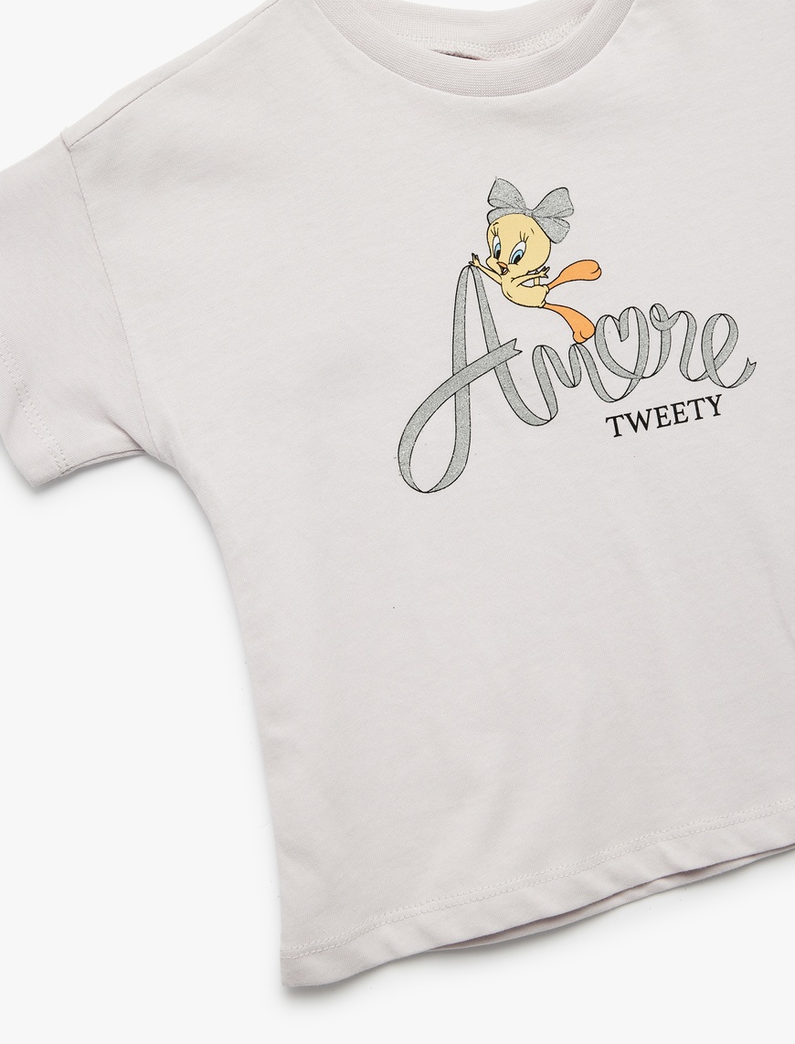  Kız Bebek Tweety Lisanslı Pamuklu Kısa Kollu Bisiklet Yaka Baskılı Tişört