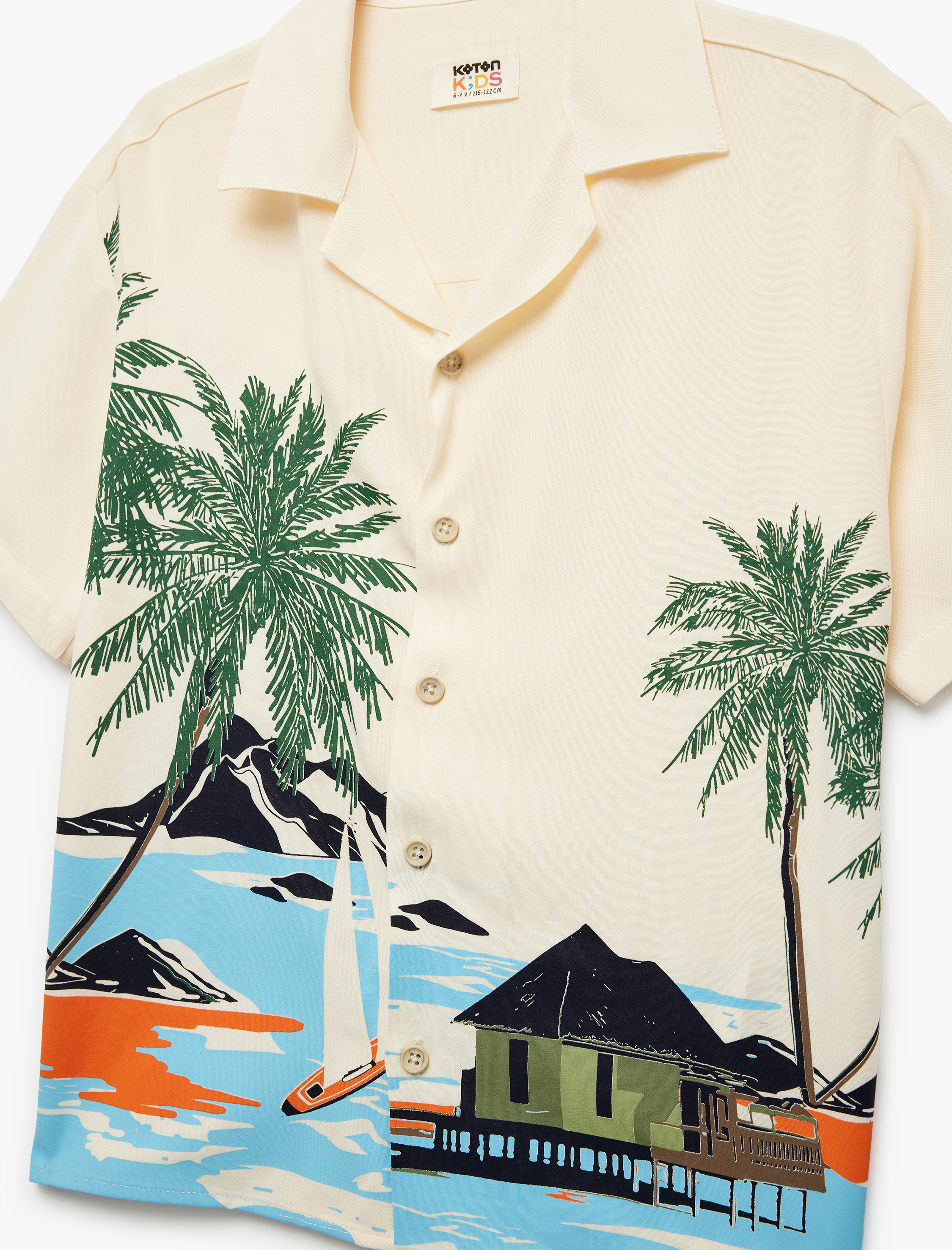  Erkek Çocuk Kısa Kollu Devrik Yaka Viskon Oversize Baskılı Gömlek