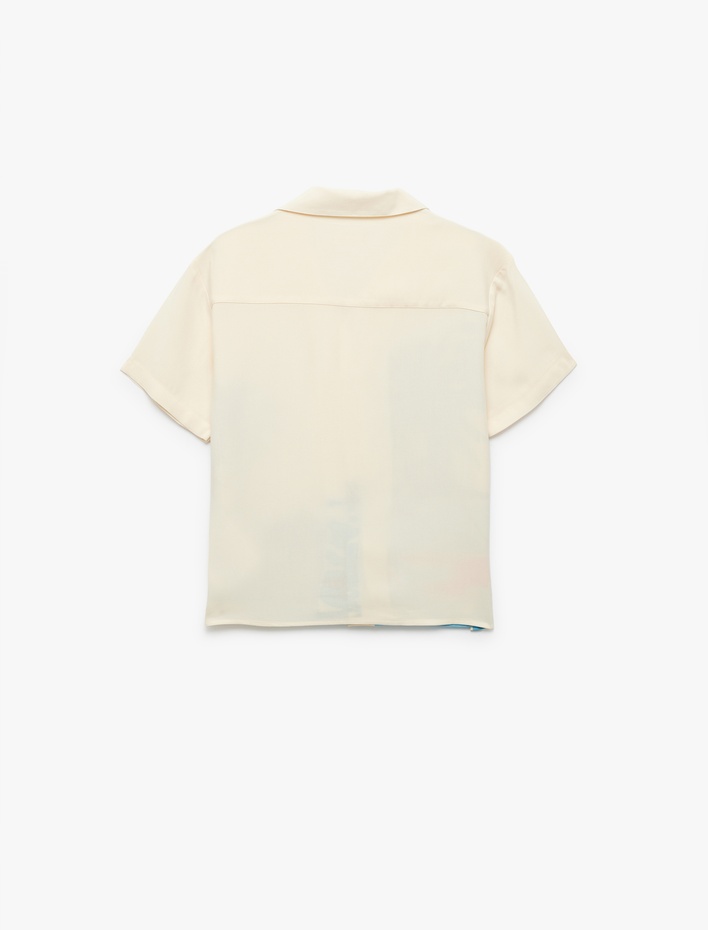 Erkek Çocuk Kısa Kollu Devrik Yaka Viskon Oversize Baskılı Gömlek