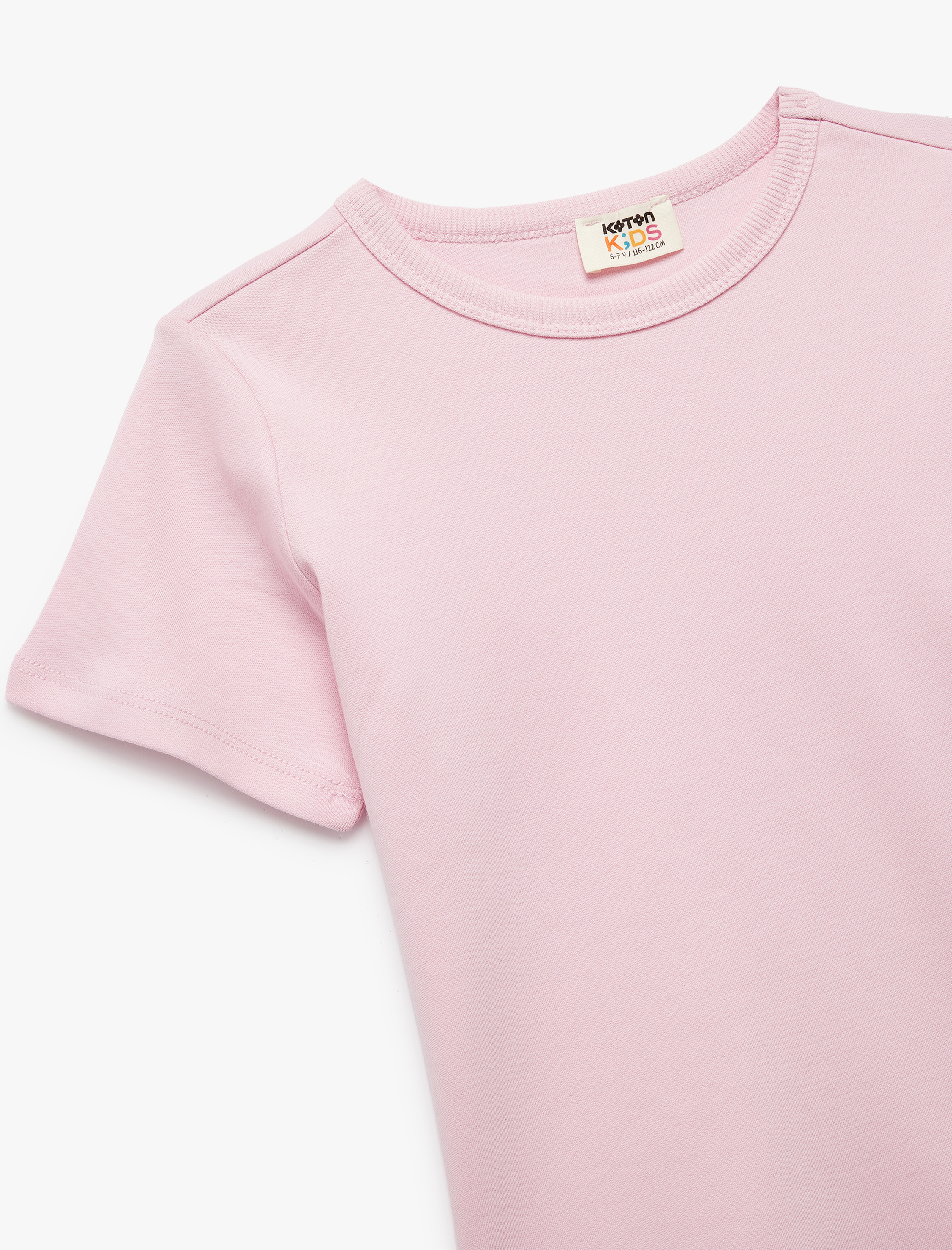  Kız Çocuk Pamuklu Kısa Kollu Bisiklet Yaka Basic Tişört