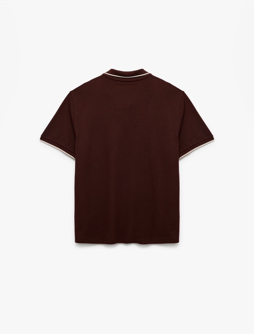   Kontrast Detaylı Pamuklu Pike Kumaş Kısa Kollu Slim Fit Polo Yaka Tişört