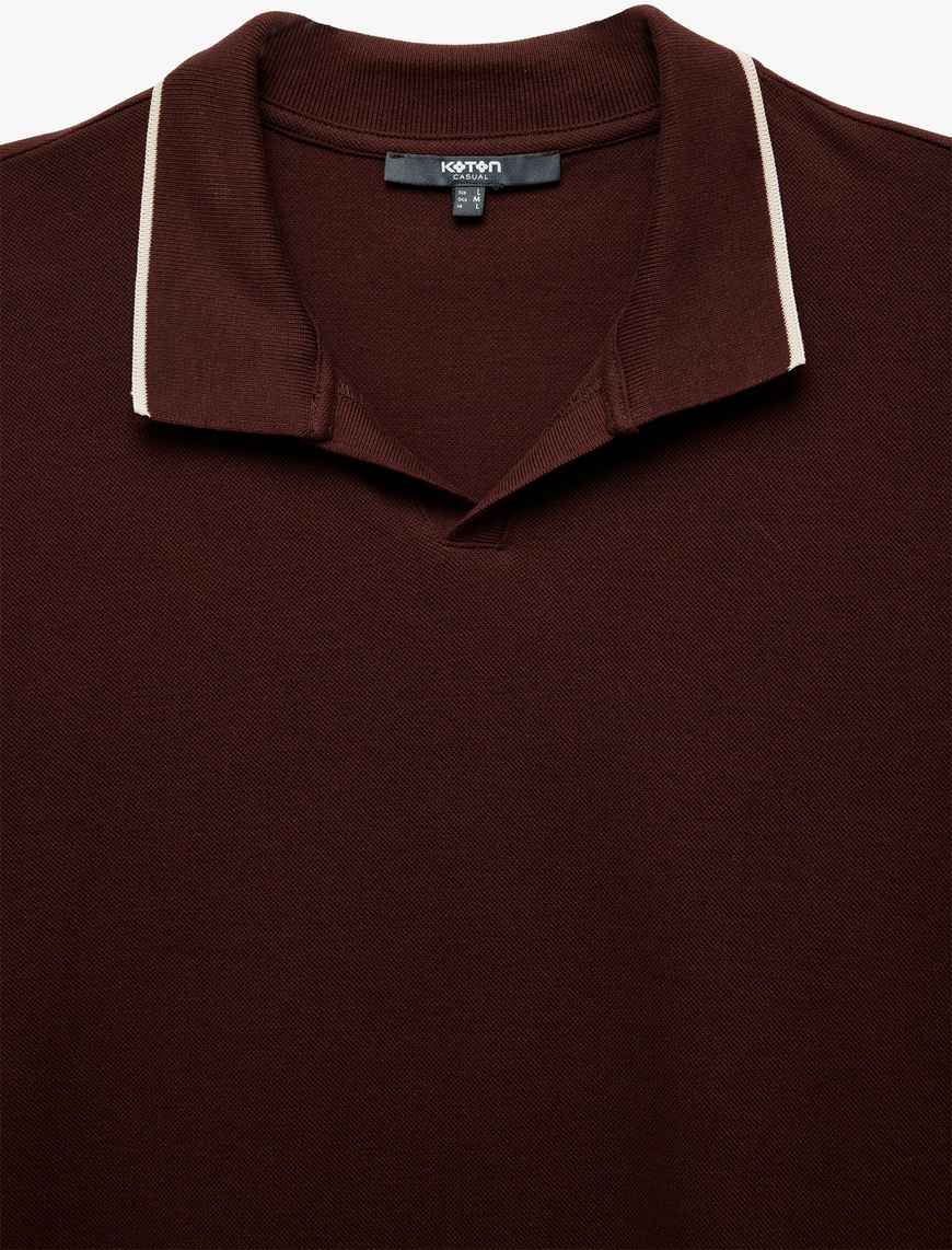   Kontrast Detaylı Pamuklu Pike Kumaş Kısa Kollu Slim Fit Polo Yaka Tişört