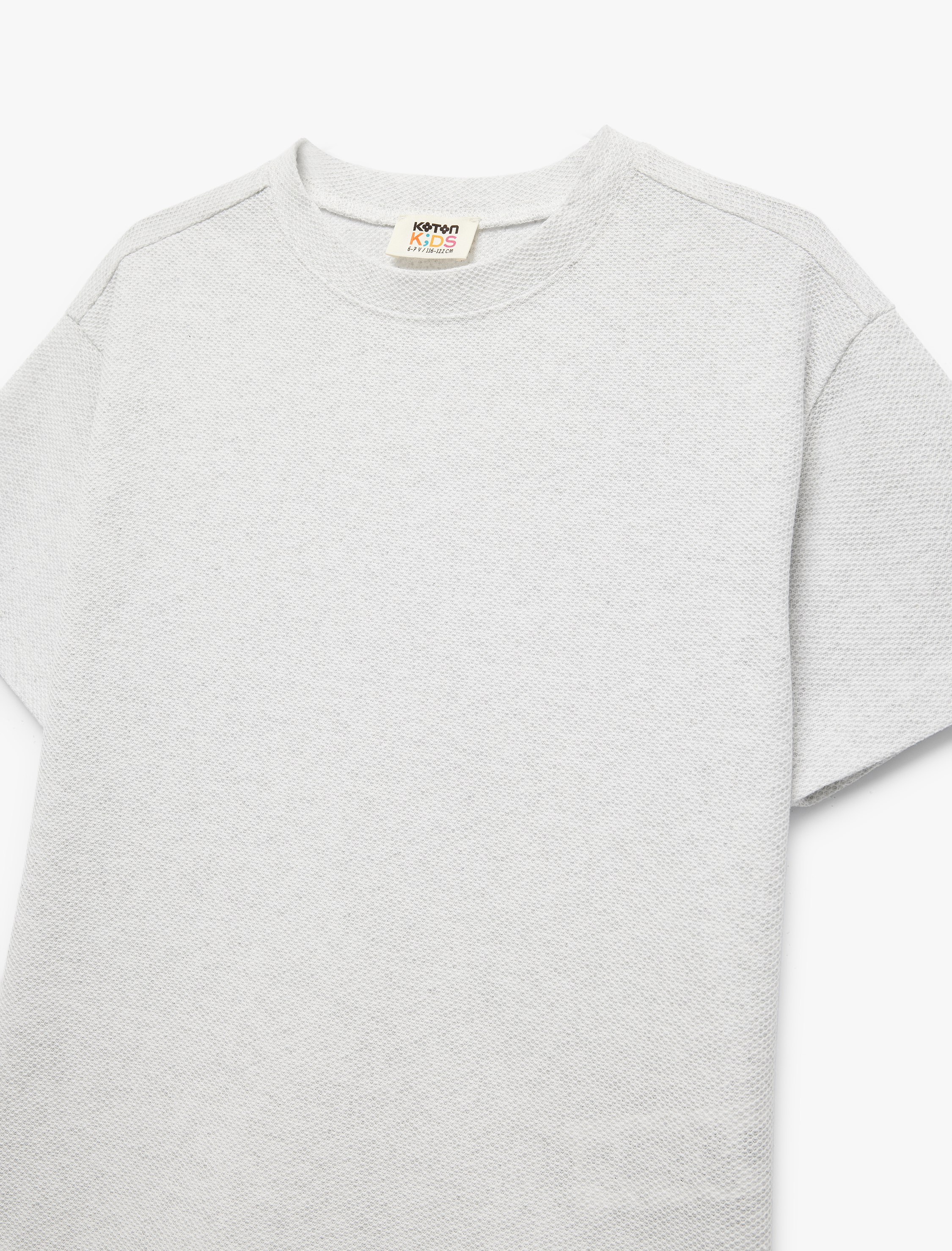  Erkek Çocuk Etiket Detaylı Kısa Kollu Bisiklet Yaka Dokulu Tişört