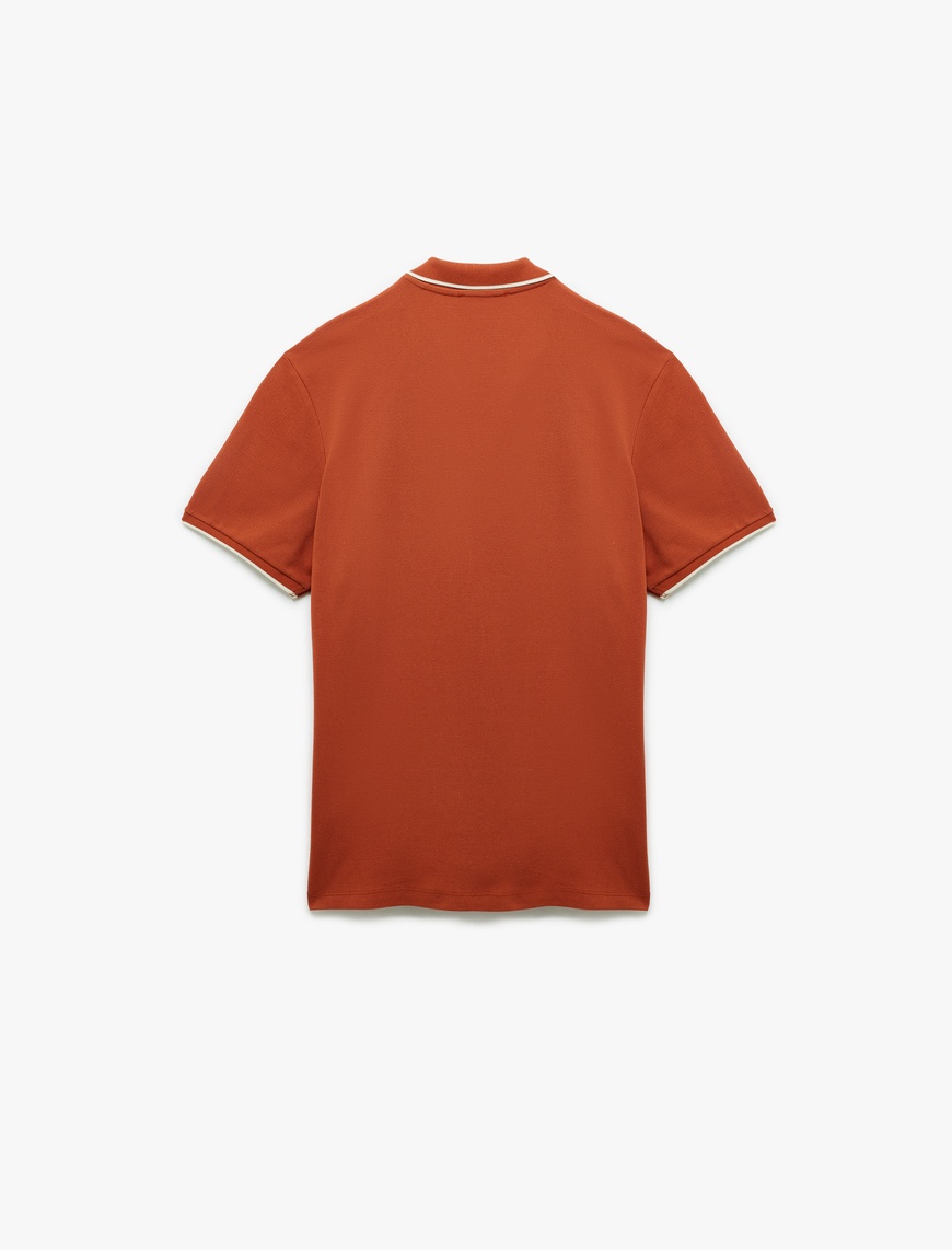   Kontrast Detaylı Pamuklu Pike Kumaş Kısa Kollu Slim Fit Polo Yaka Tişört