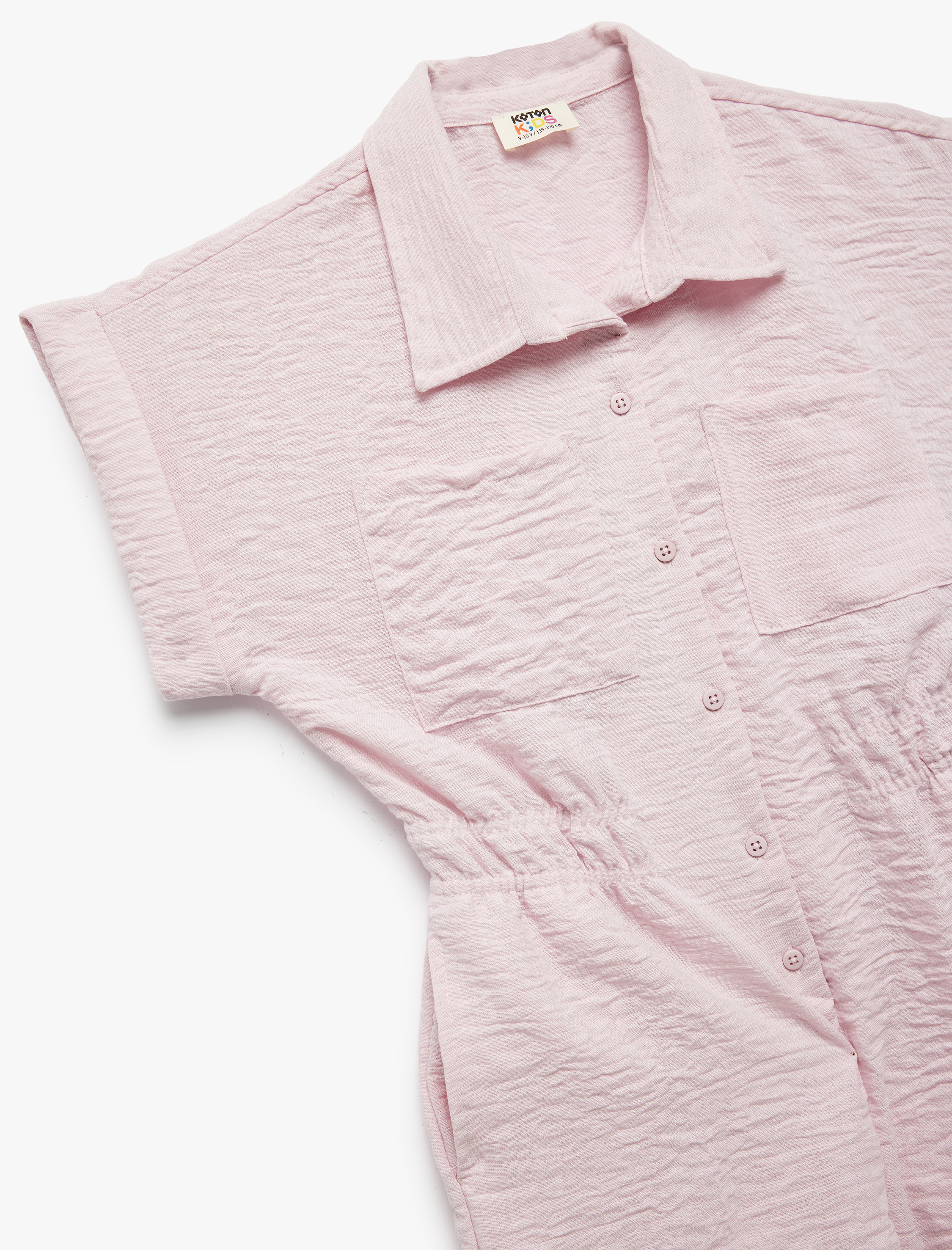  Kız Çocuk Gömlek Yaka Cep Detaylı Kısa Kollu Salopet Tulum